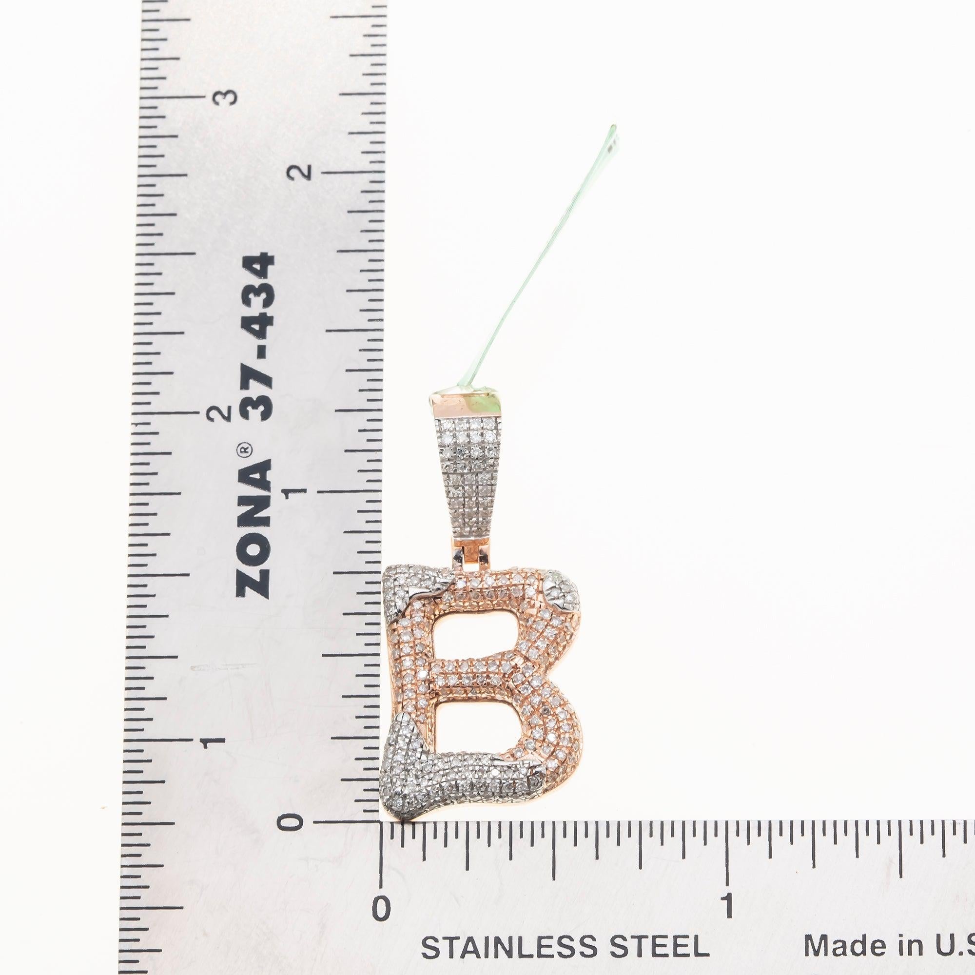 10K GOLD ROUND DIAMOND TWO TONE INITIAL B PENDANT 0.89 CT