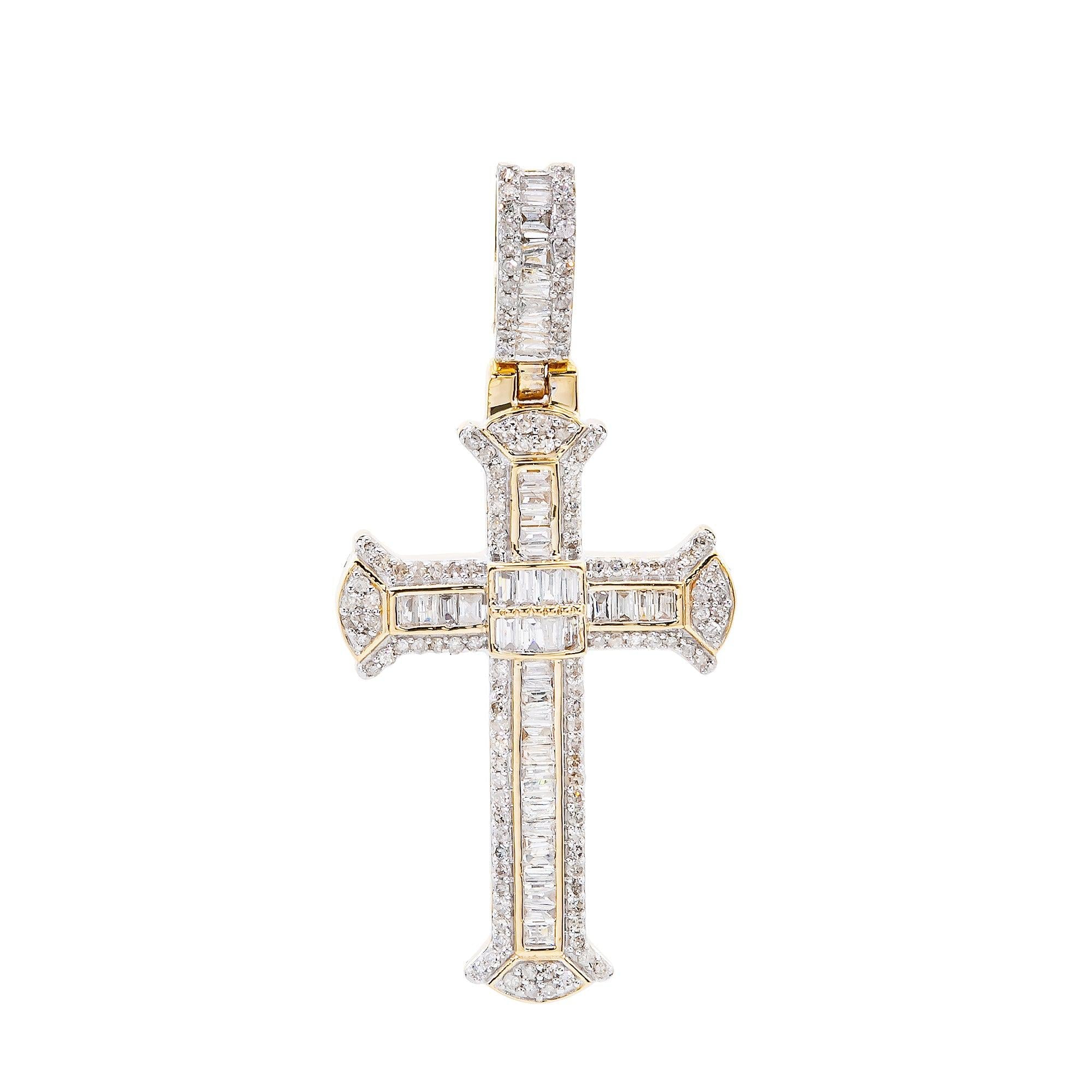 Unisex 14K Yellow Gold Cross Pendant with 0.75 CT Diamonds