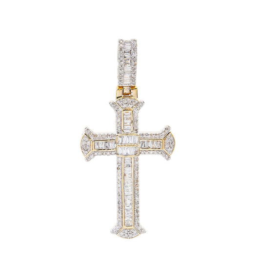 Unisex 14K Yellow Gold Cross Pendant with 0.75 CT Diamonds