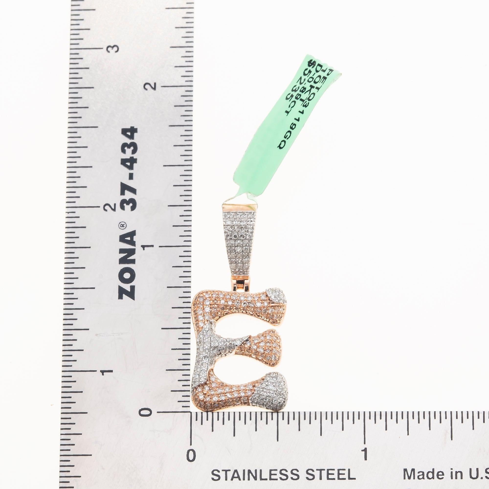 10K GOLD ROUND DIAMOND TWO TONE INITIAL E PENDANT 0.89 CT