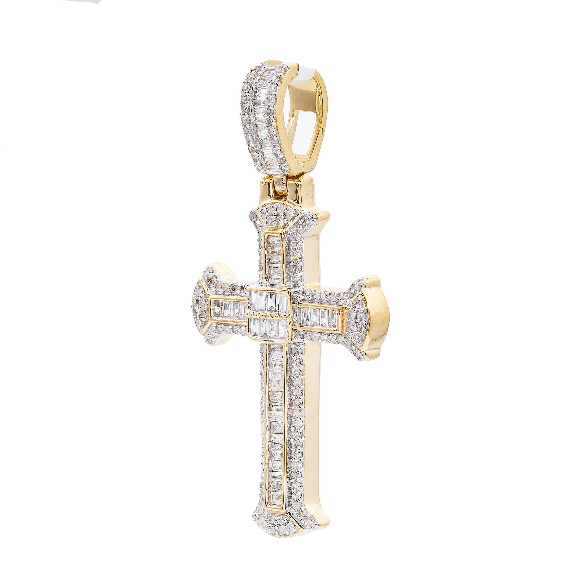 Unisex 14K Yellow Gold Cross Pendant with 0.75 CT Diamonds