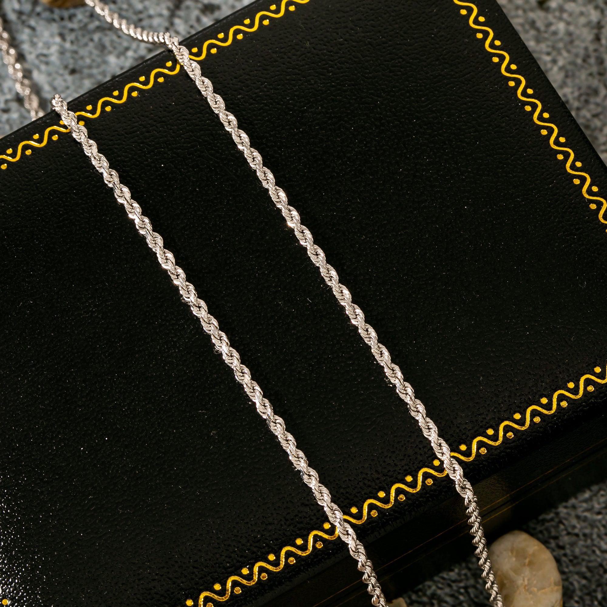 10k White Gold 3mm Solid Rope Laser Chain Available In Sizes 18"-30"