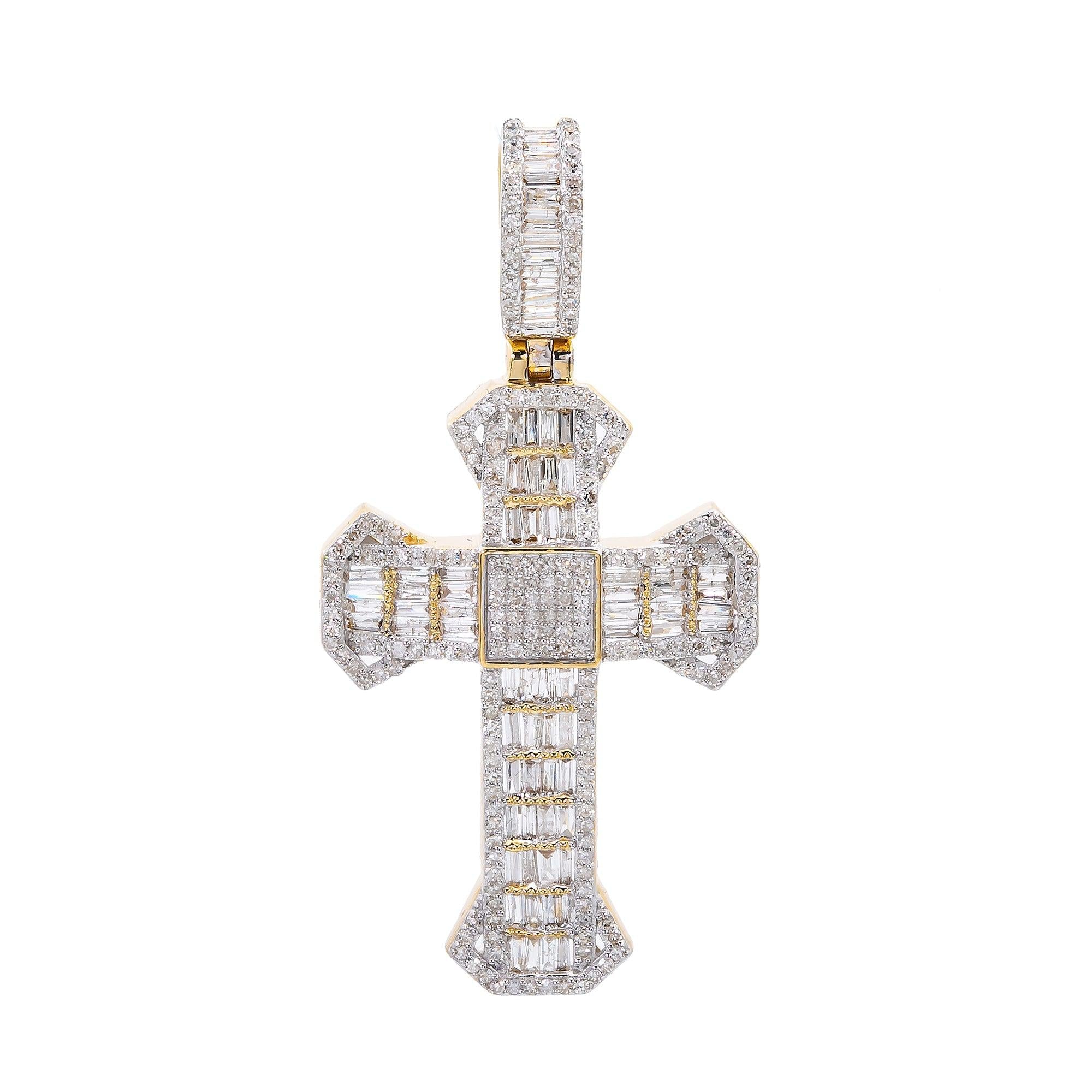 Unisex 14K Yellow Gold Cross Pendant with 1.46 CT Diamonds
