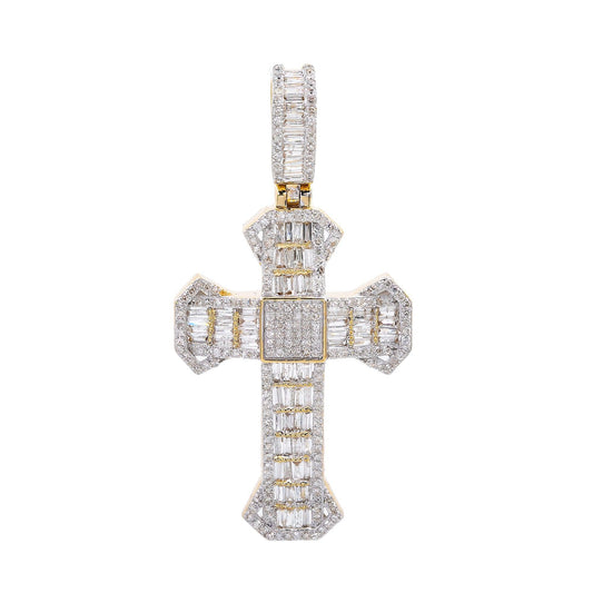 Unisex 14K Yellow Gold Cross Pendant with 1.46 CT Diamonds