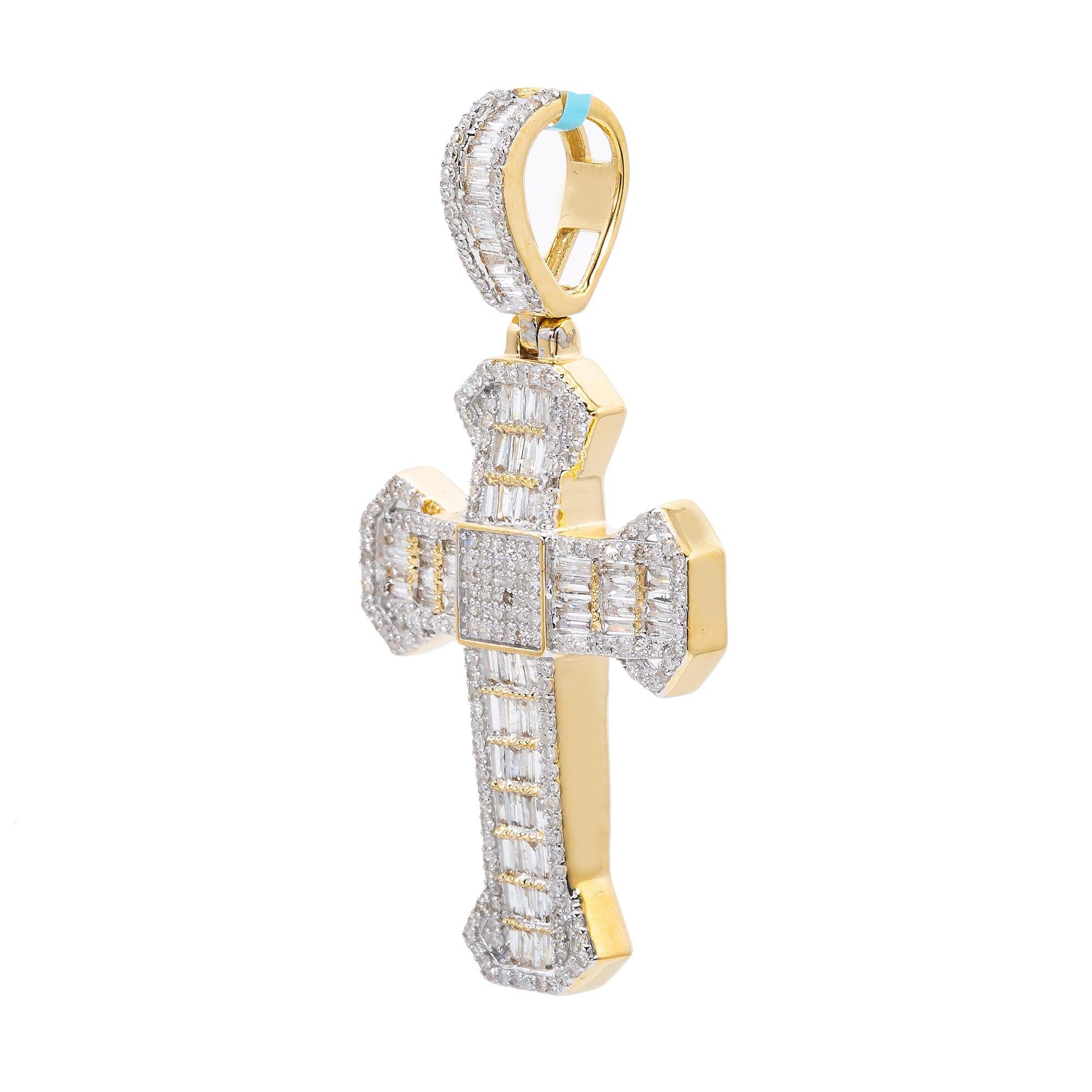 Unisex 14K Yellow Gold Cross Pendant with 1.46 CT Diamonds