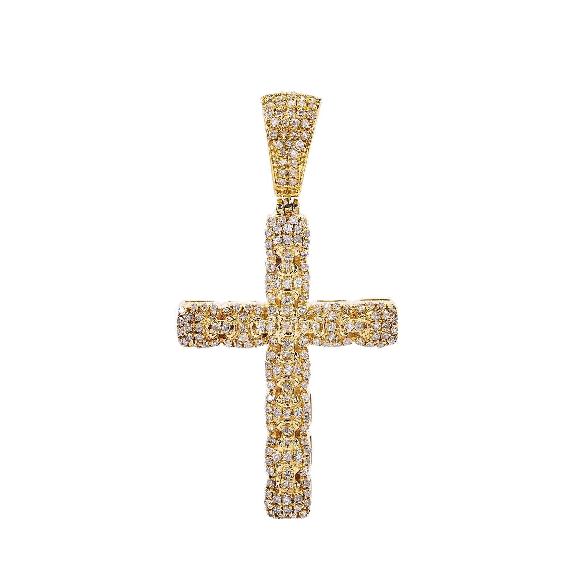 Unisex 14K Yellow Gold Cross Pendant with 0.55 CT Diamonds