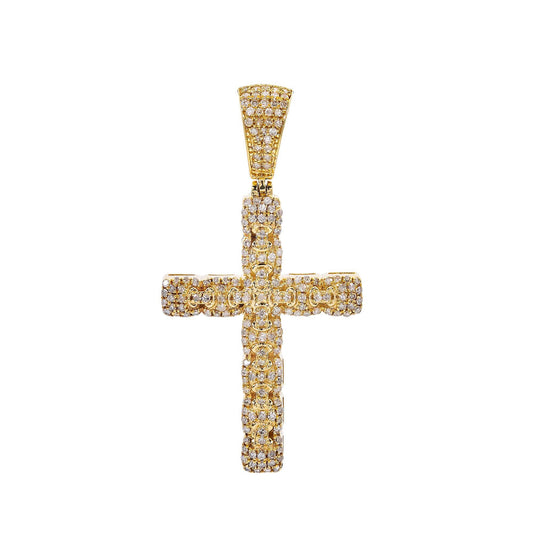 Unisex 14K Yellow Gold Cross Pendant with 0.55 CT Diamonds