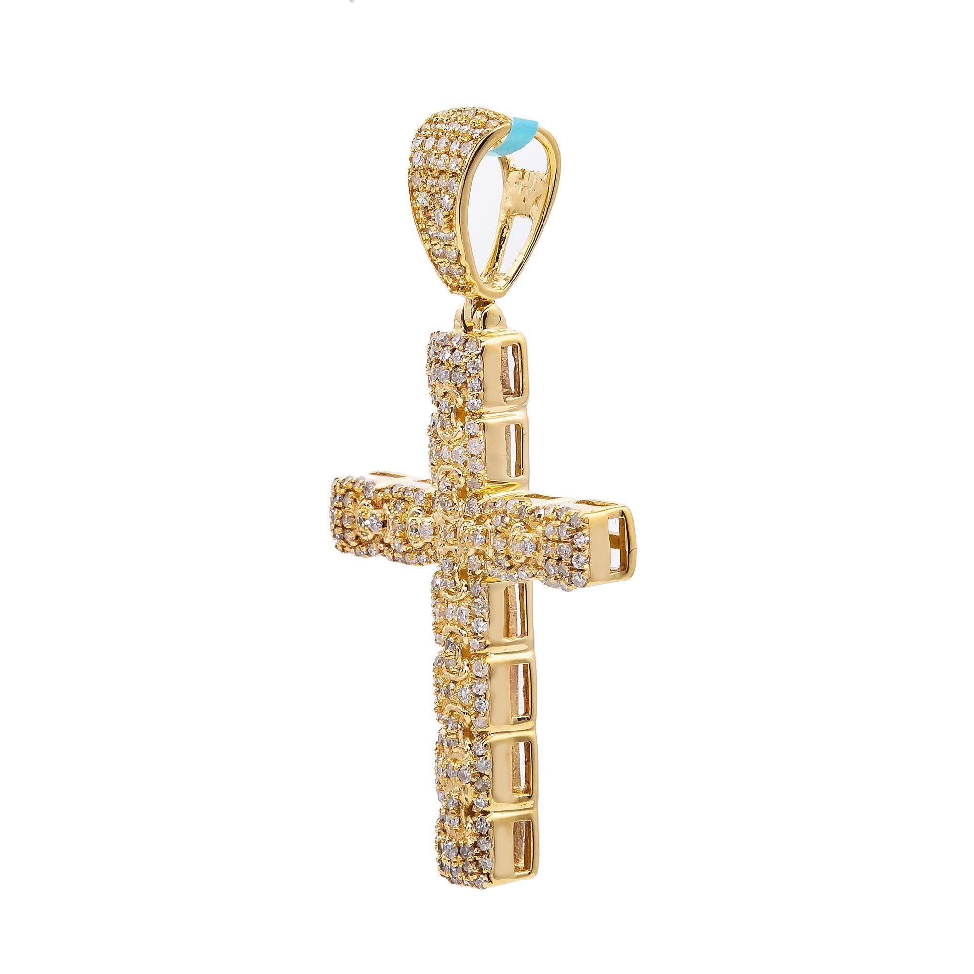 Unisex 14K Yellow Gold Cross Pendant with 0.55 CT Diamonds