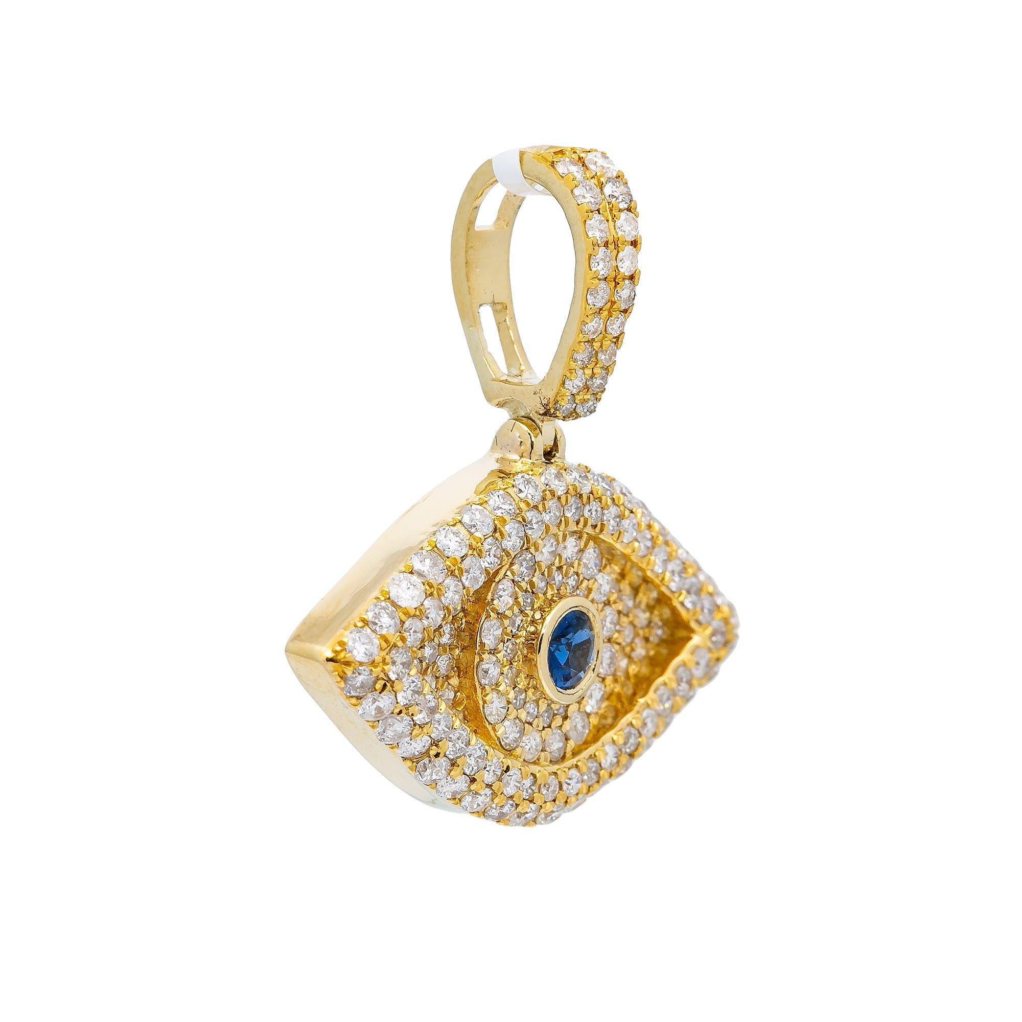 14K YELLOW GOLD DIAMOND EVIL EYE PENDANT