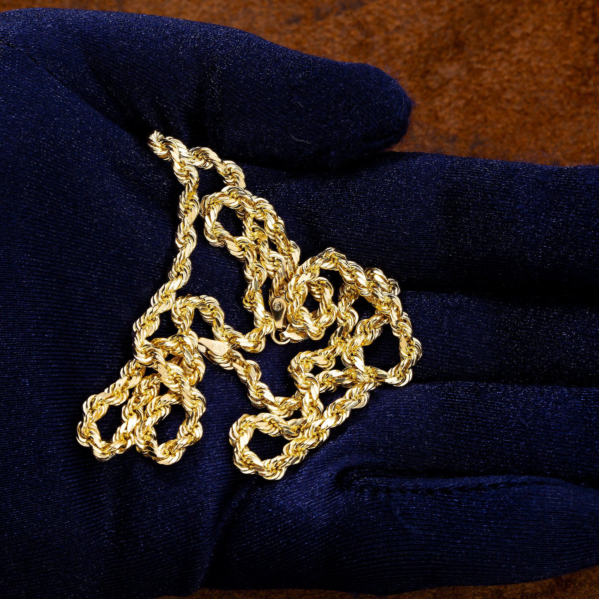 10K Yellow Gold 3.5mm Solid Rope Chain Available In Sizes 18"-26"