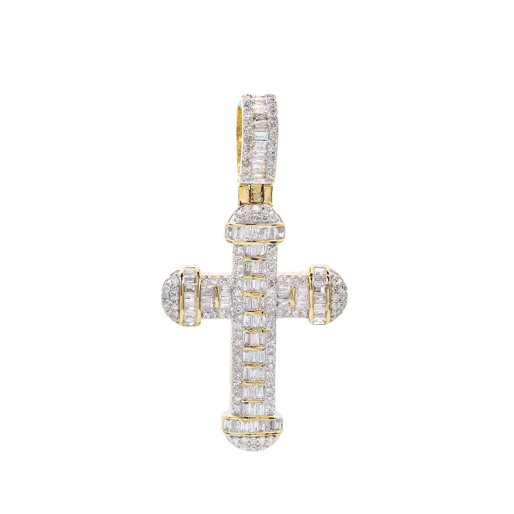 Unisex 14K Yellow Gold Cross Pendant with 0.74 CT Diamonds