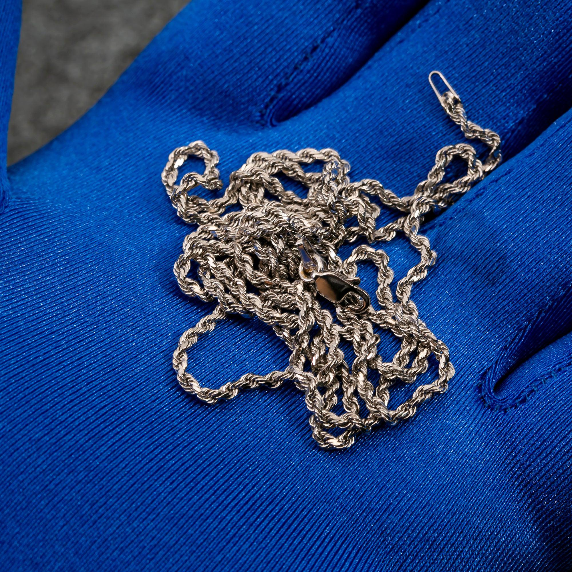 10k White Gold 3mm Solid Rope Laser Chain Available In Sizes 18"-30"