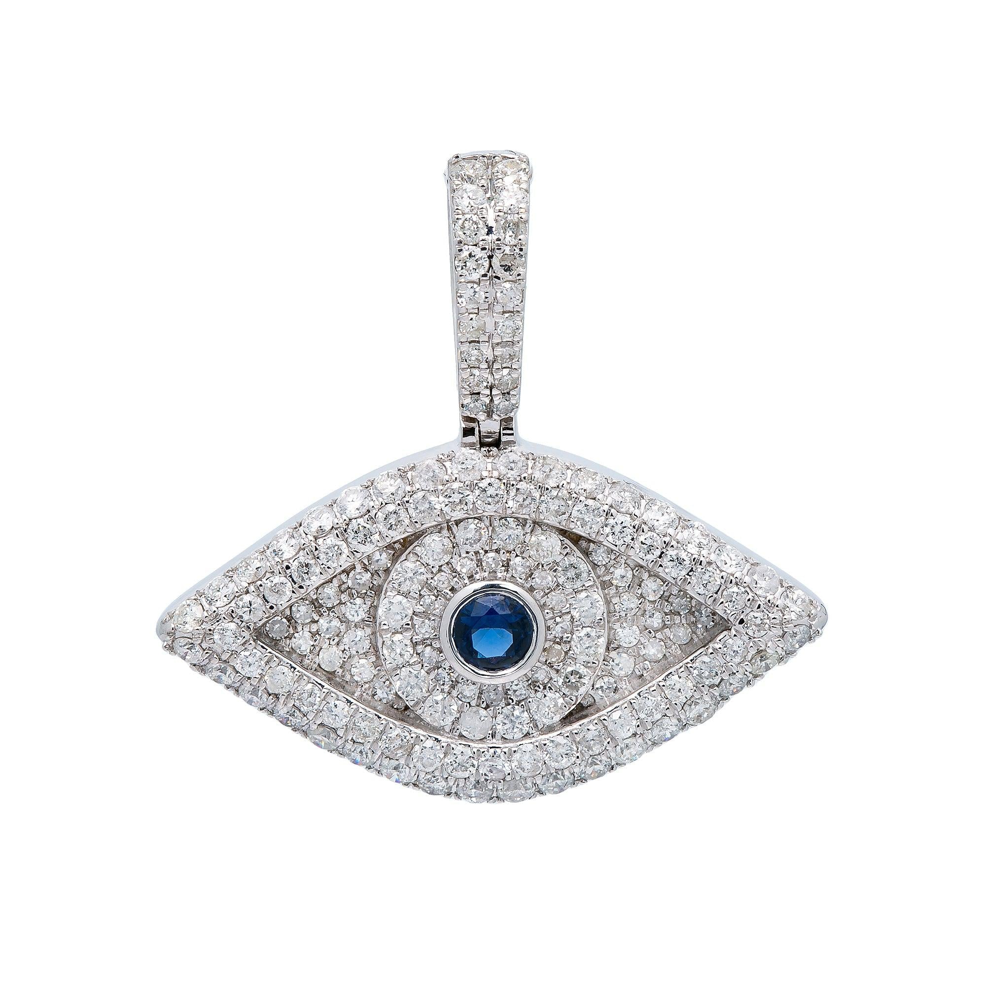 14K WHITE GOLD DIAMOND EVIL EYE PENDANT