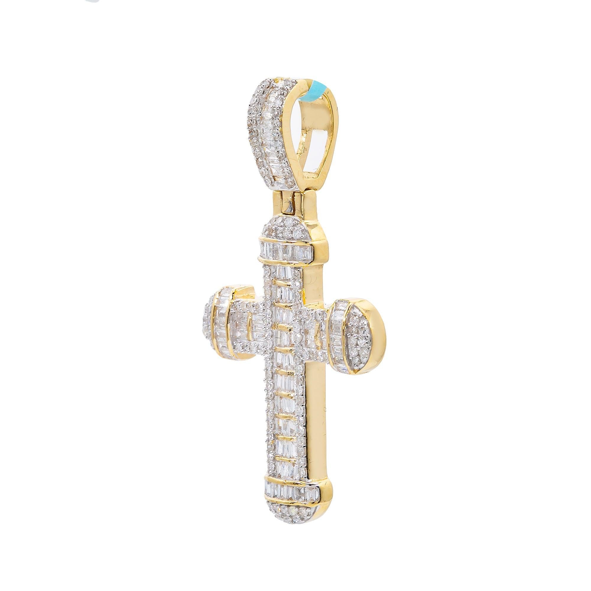 Unisex 14K Yellow Gold Cross Pendant with 0.74 CT Diamonds