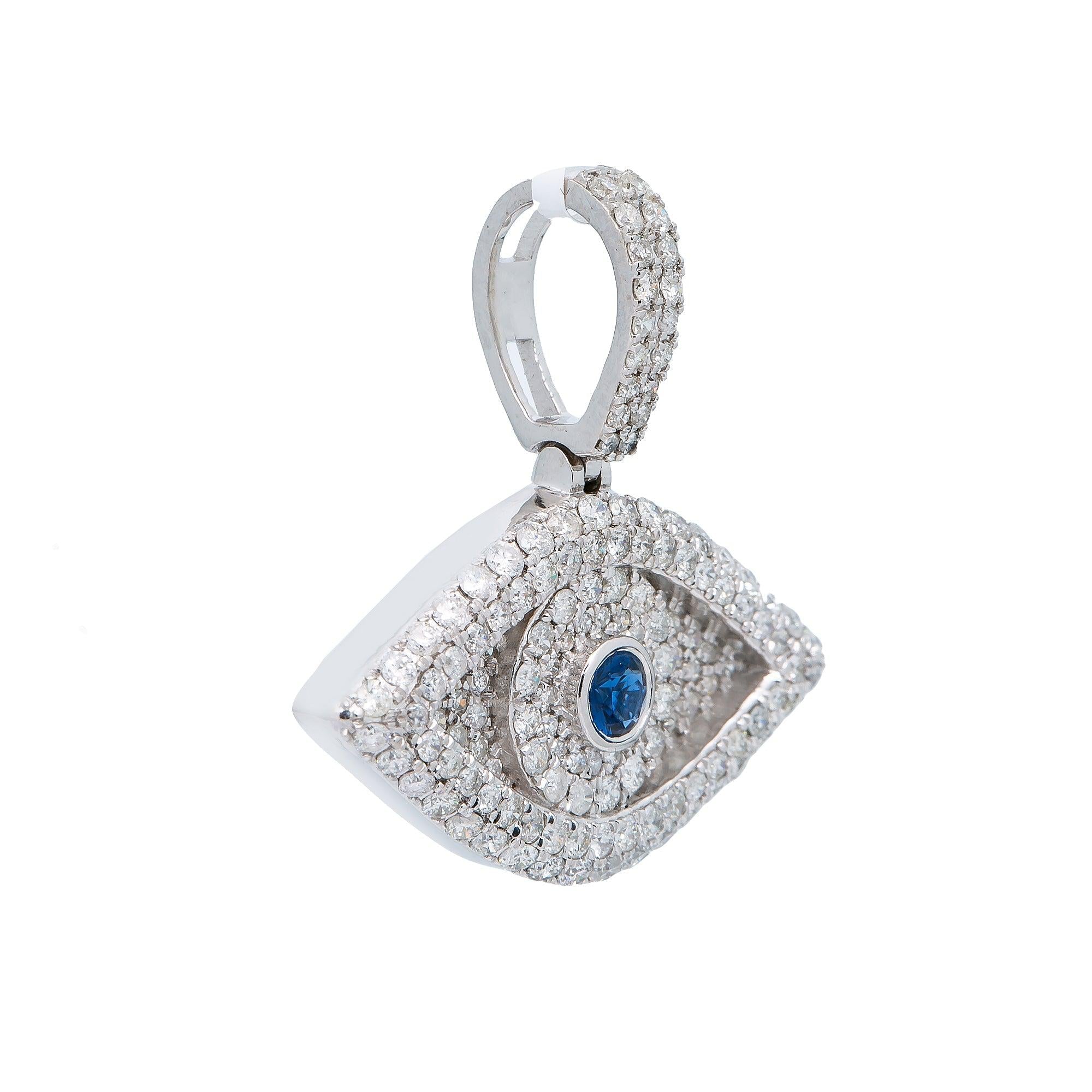 14K WHITE GOLD DIAMOND EVIL EYE PENDANT