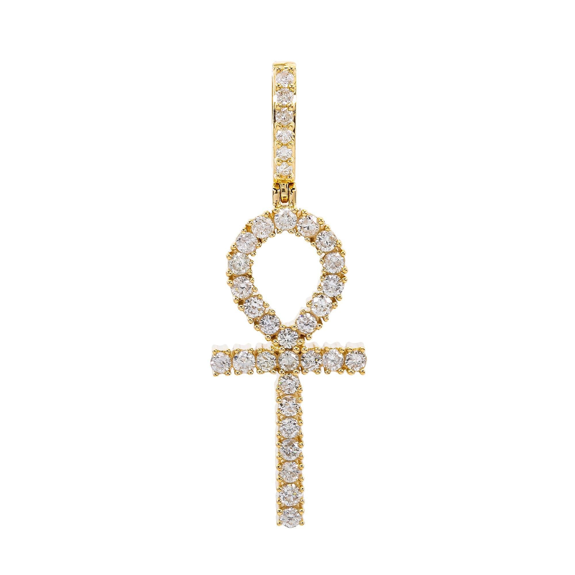 Unisex 14K Yellow Gold Ankh Pendant with 1.22 CT Diamonds