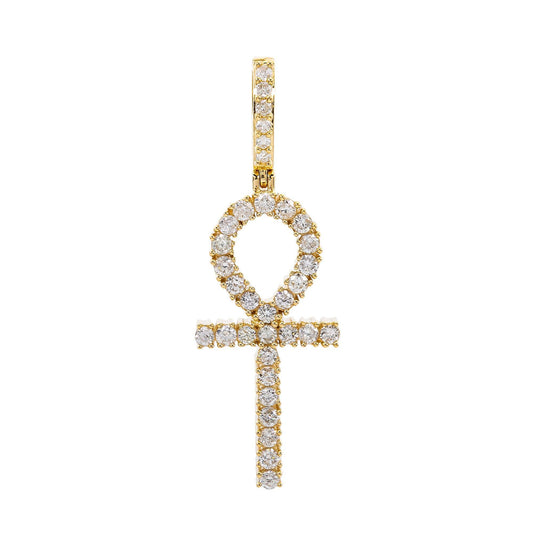 Unisex 14K Yellow Gold Ankh Pendant with 1.22 CT Diamonds