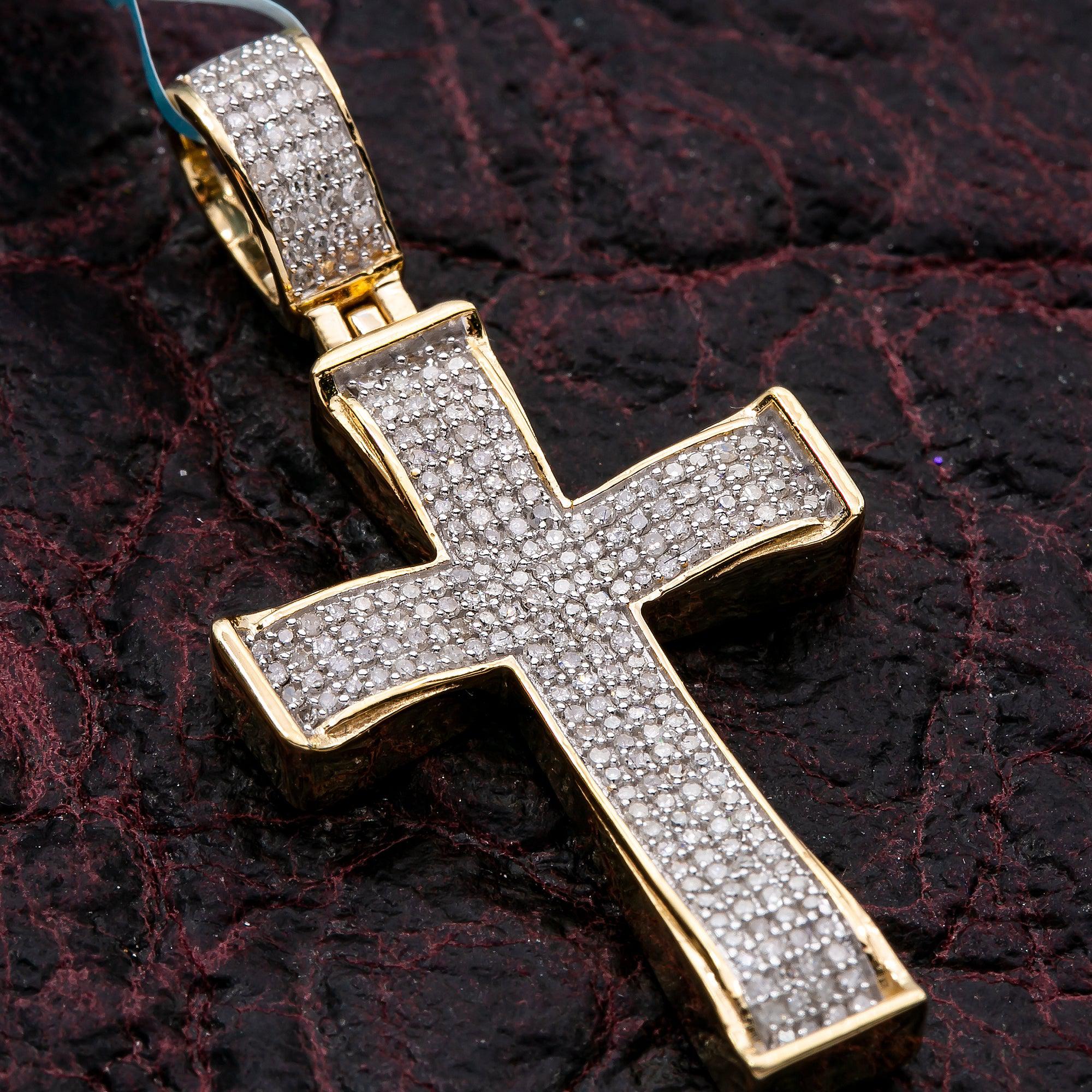 Unisex 14K Yellow Gold Cross Pendant with 0.73 CT Diamonds