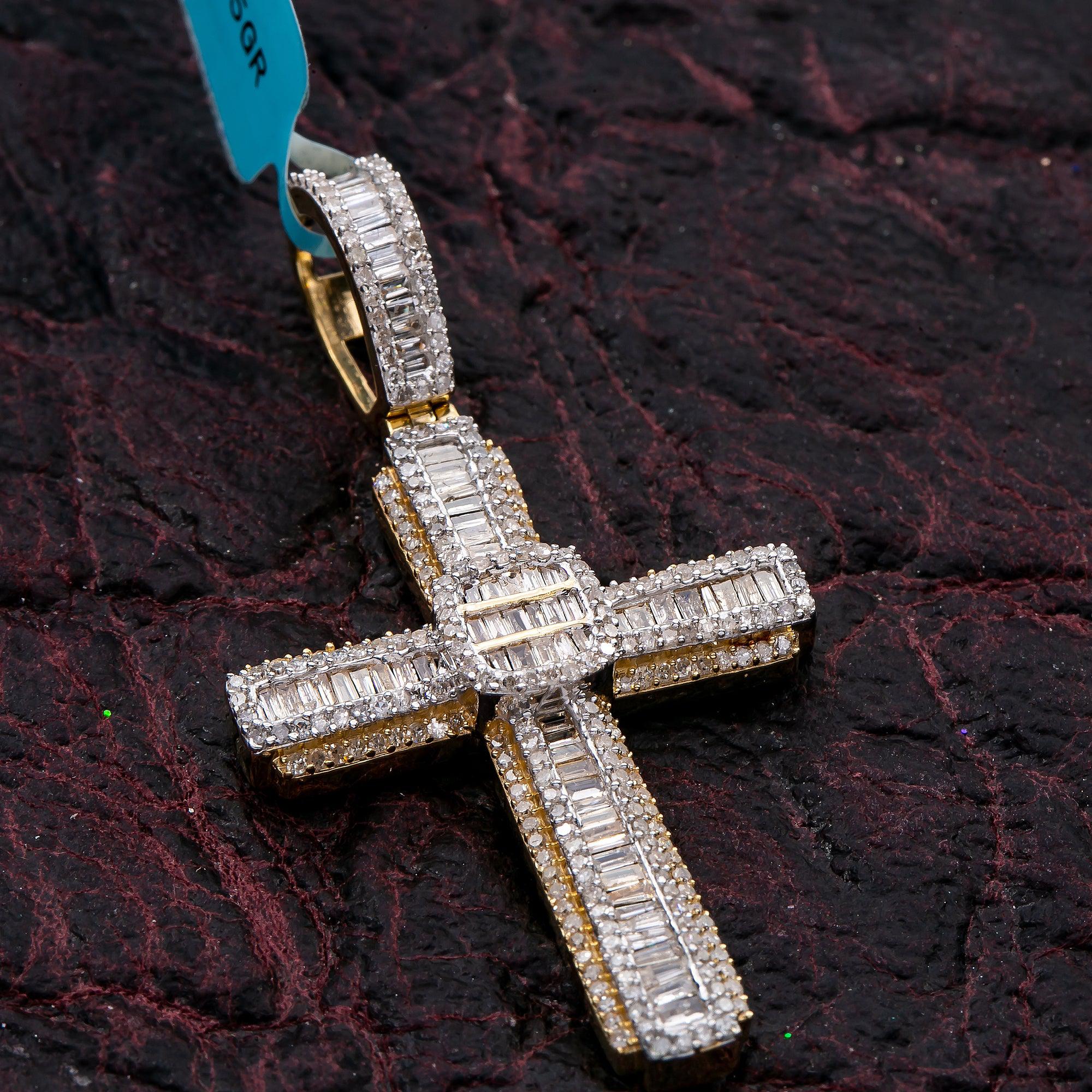 Unisex 14K Yellow Gold Cross Pendant with 1.28 CT Diamonds