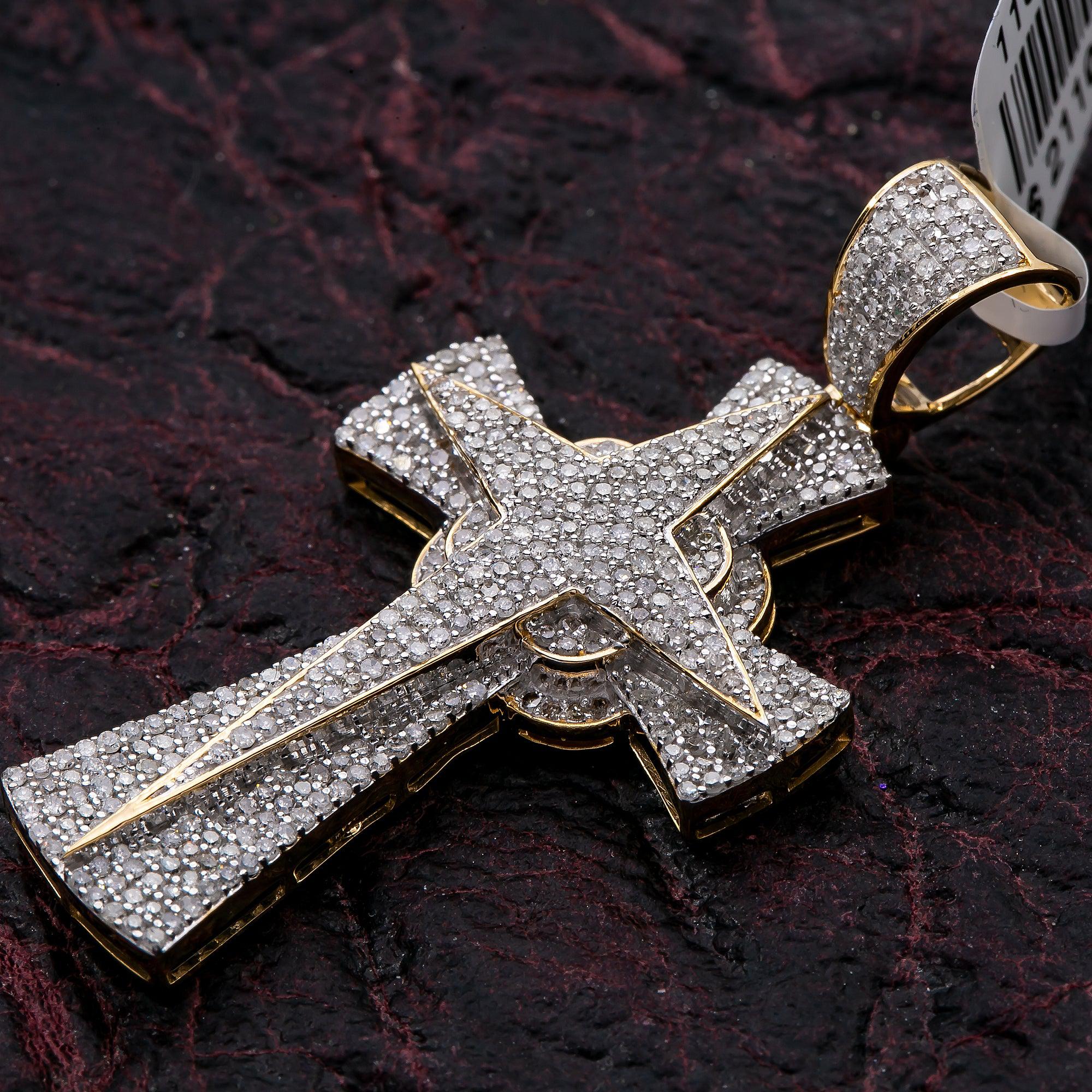 Unisex 14K Yellow Gold Cross Pendant with 1.39 CT Diamonds