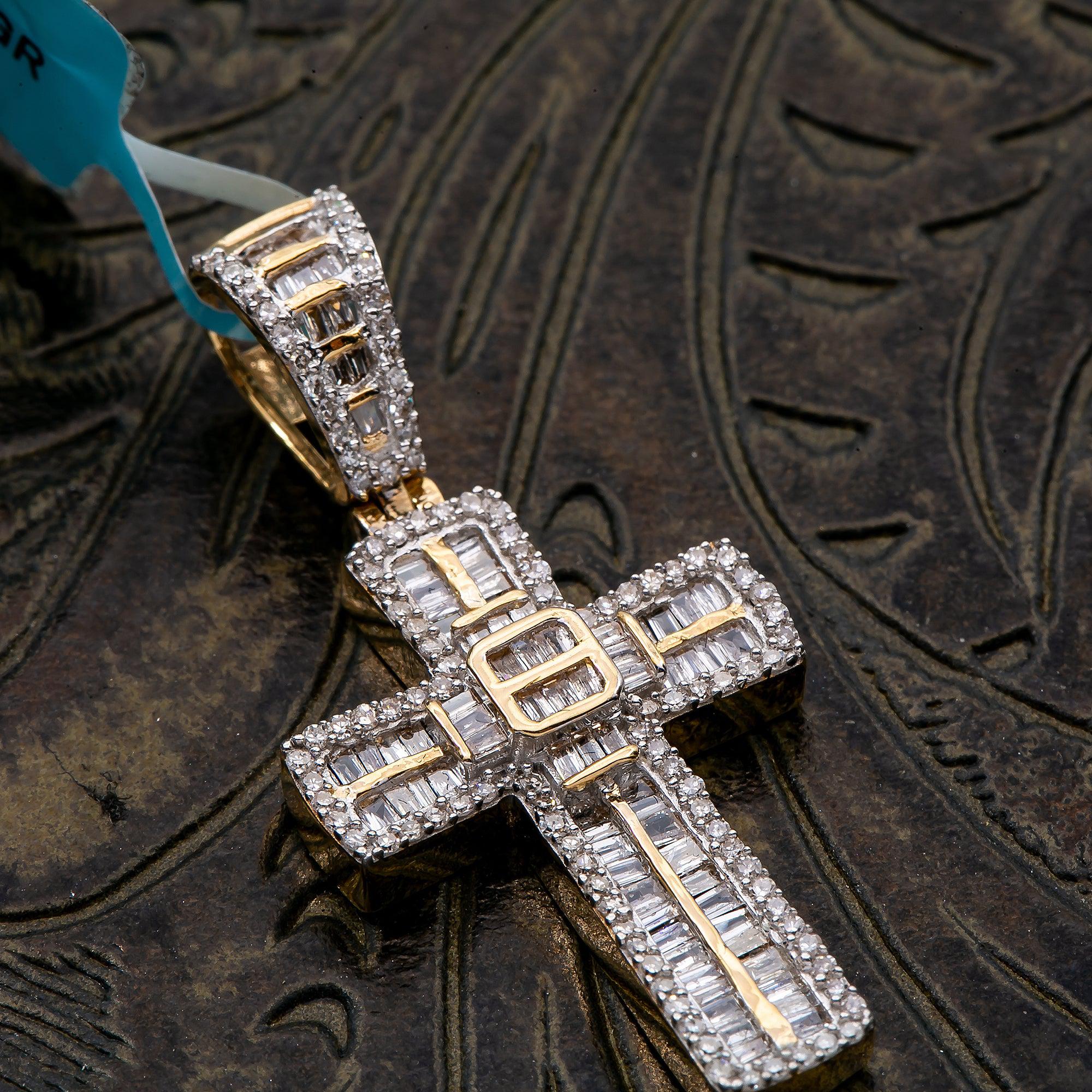 Unisex 14K Yellow Gold Cross Pendant with 0.75 CT Diamonds
