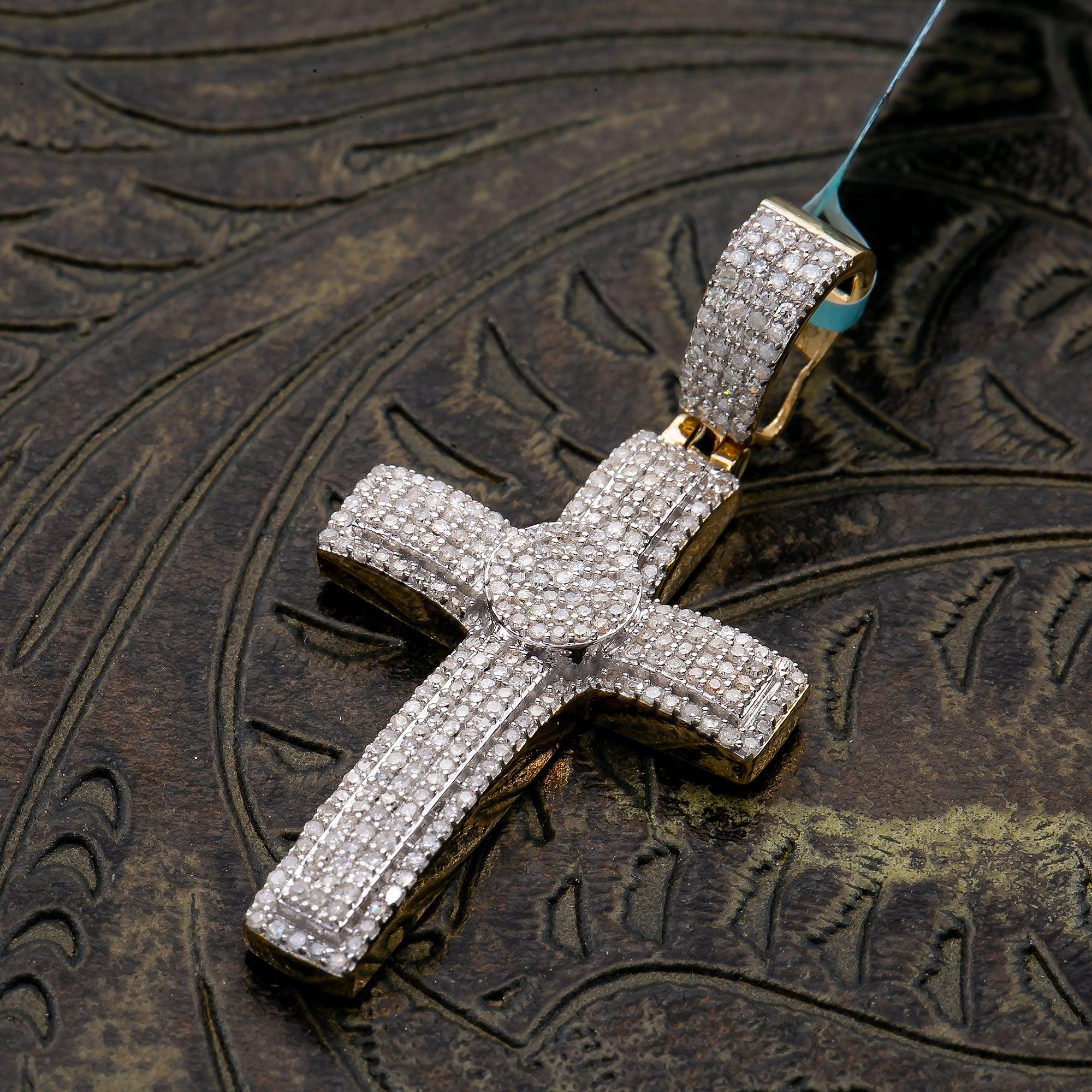 Unisex 14K Yellow Gold Cross Pendant with 0.82 CT Diamonds