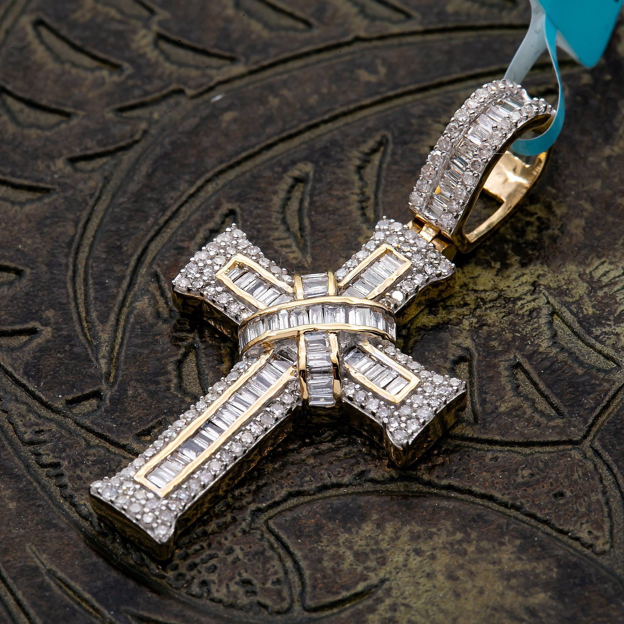 Unisex 14K Yellow Gold Cross Pendant with 0.69 CT Diamonds
