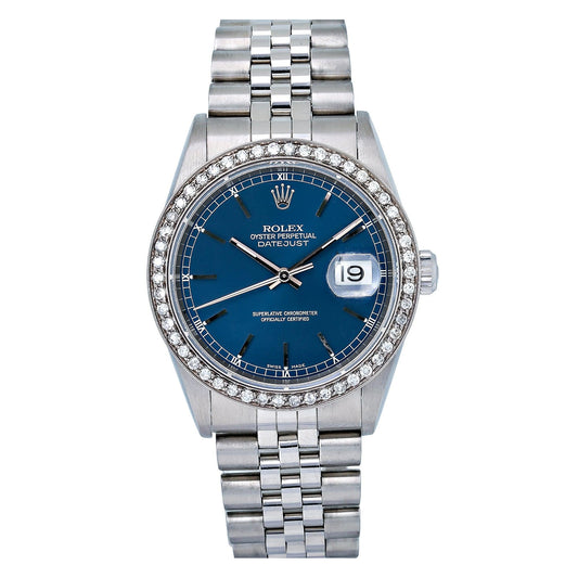 Rolex Datejust 16234 36MM Blue Dial With 1.10 CT Diamonds
