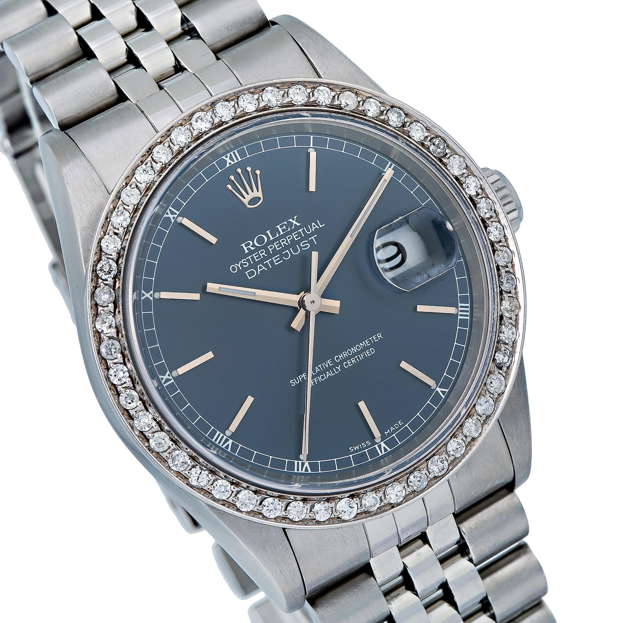 Rolex Datejust 16234 36MM Blue Dial With 1.10 CT Diamonds