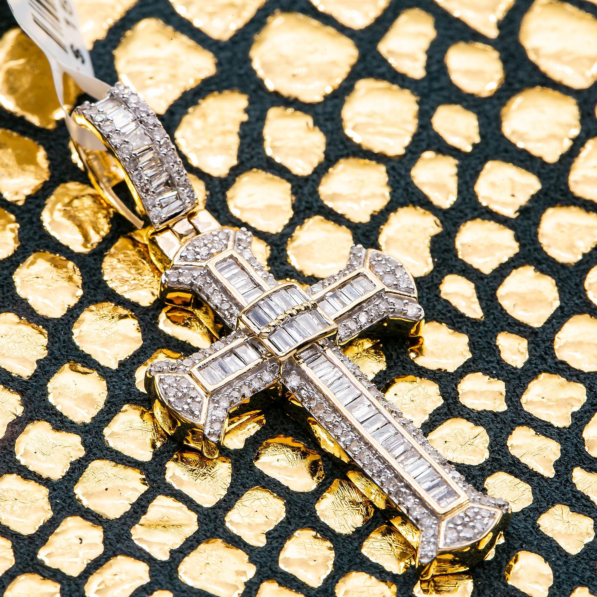 Unisex 14K Yellow Gold Cross Pendant with 0.75 CT Diamonds