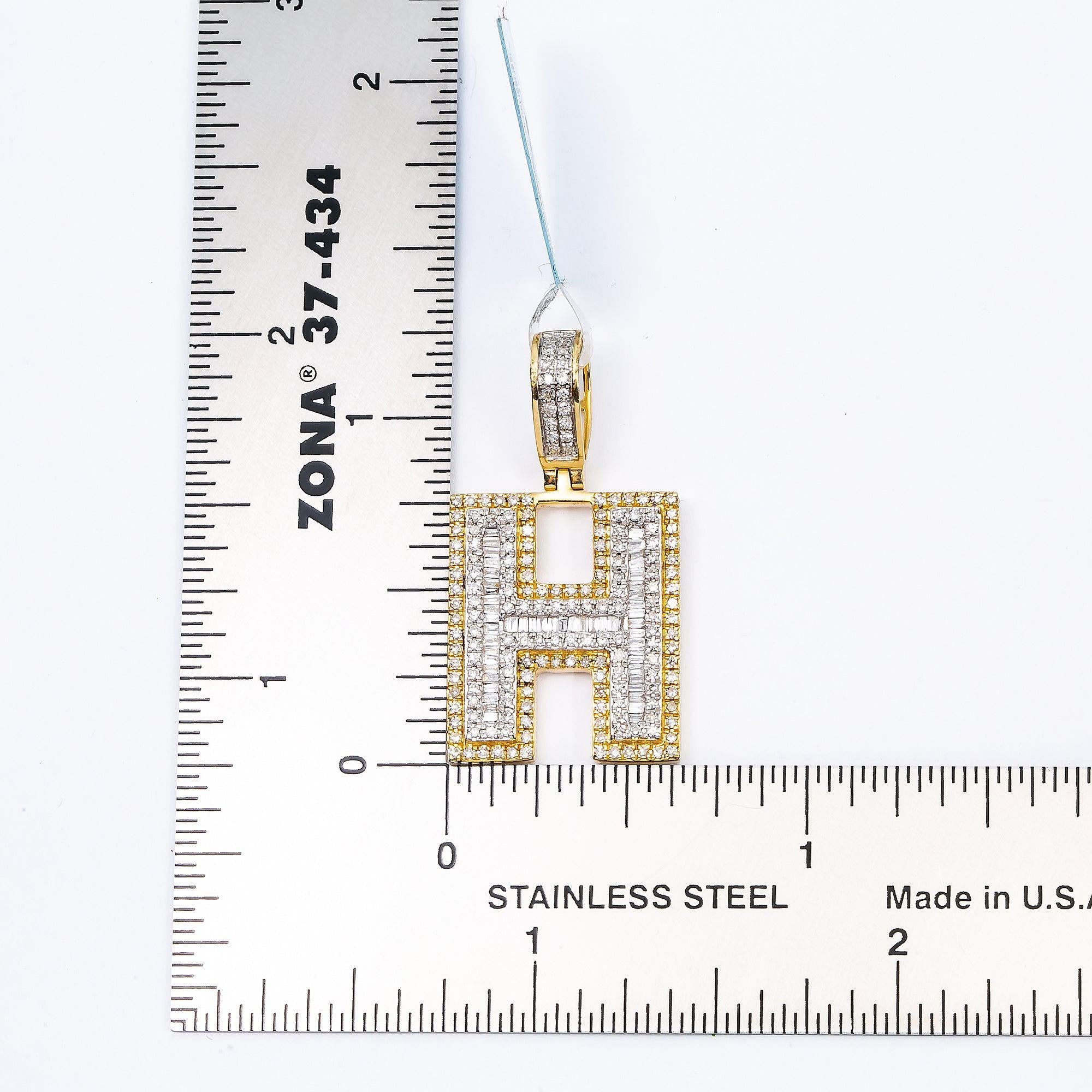 14K YELLOW LETTER H PENDANT WITH 0.75 CT DIAMONDS