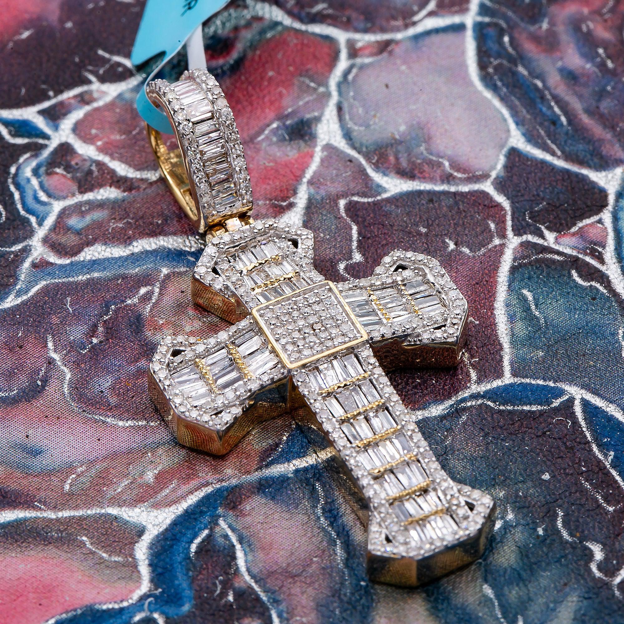 Unisex 14K Yellow Gold Cross Pendant with 1.46 CT Diamonds