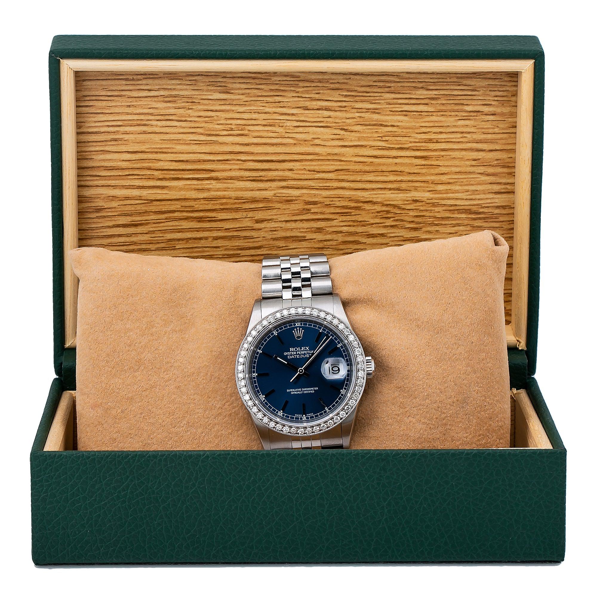 Rolex Datejust 16234 36MM Blue Dial With 1.10 CT Diamonds