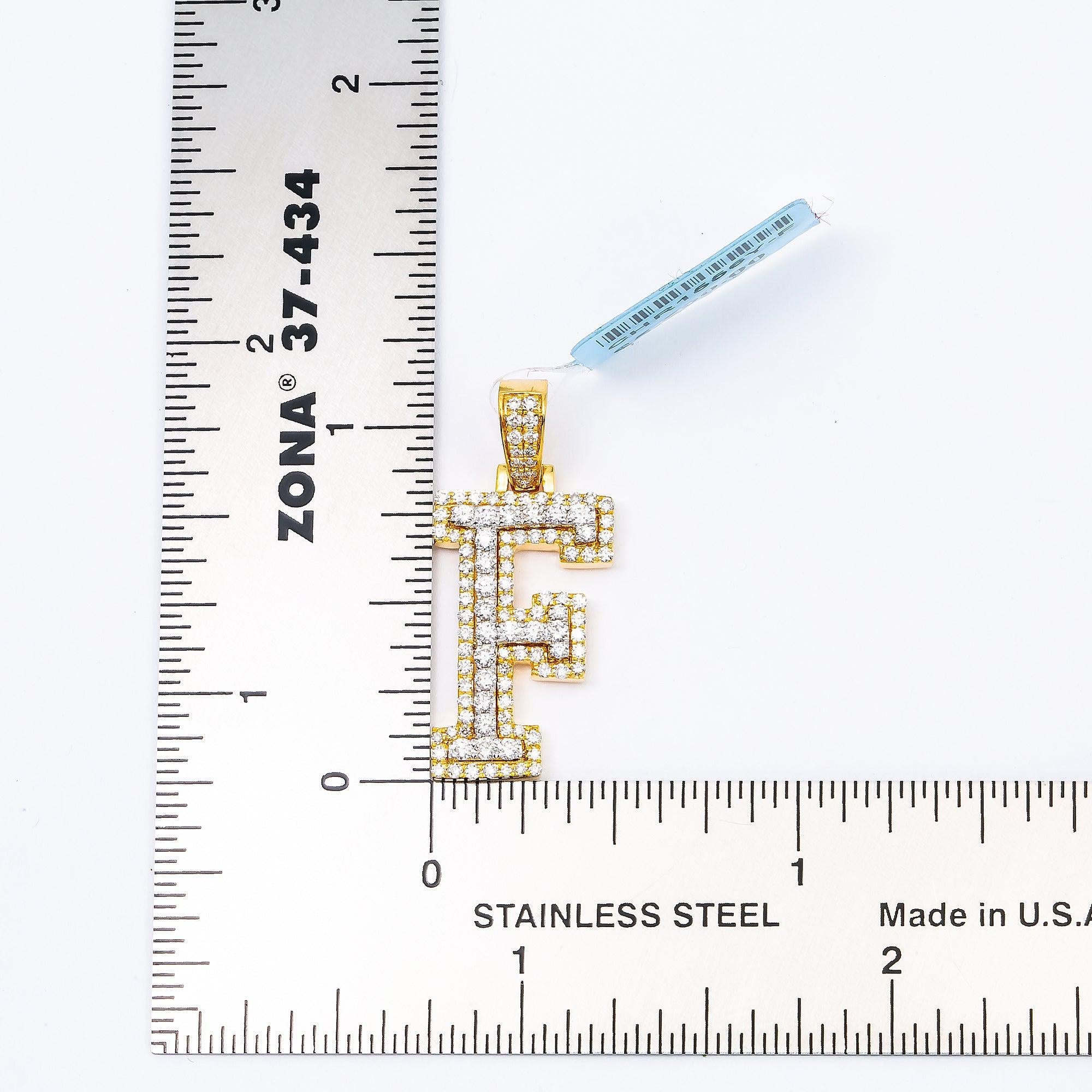 14K YELLOW LETTER F PENDANT WITH 0.75 CT DIAMONDS