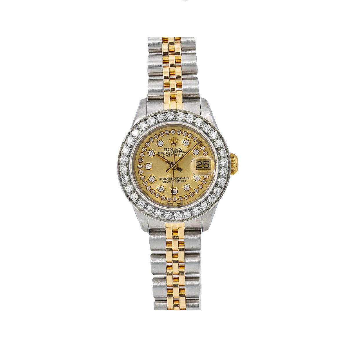 Rolex Datejust Diamond Watch, 69173 26mm, Champagne Diamond Dial With Two Tone Jubilee Bracelet