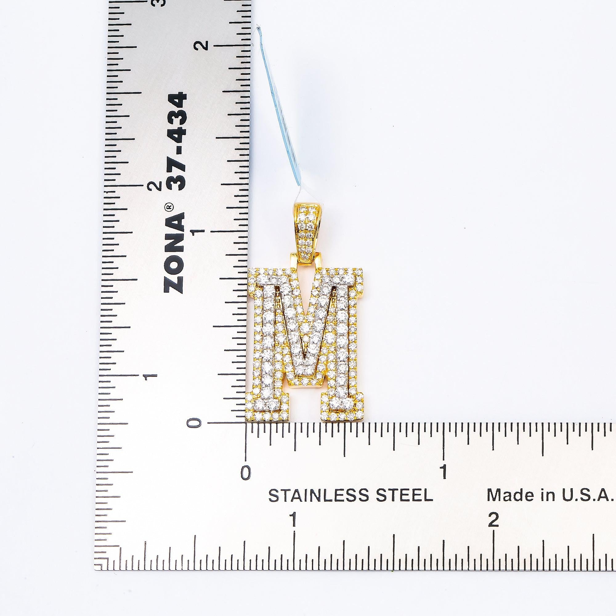 10K YELLOW LETTER M PENDANT WITH 1.2 CT DIAMONDS
