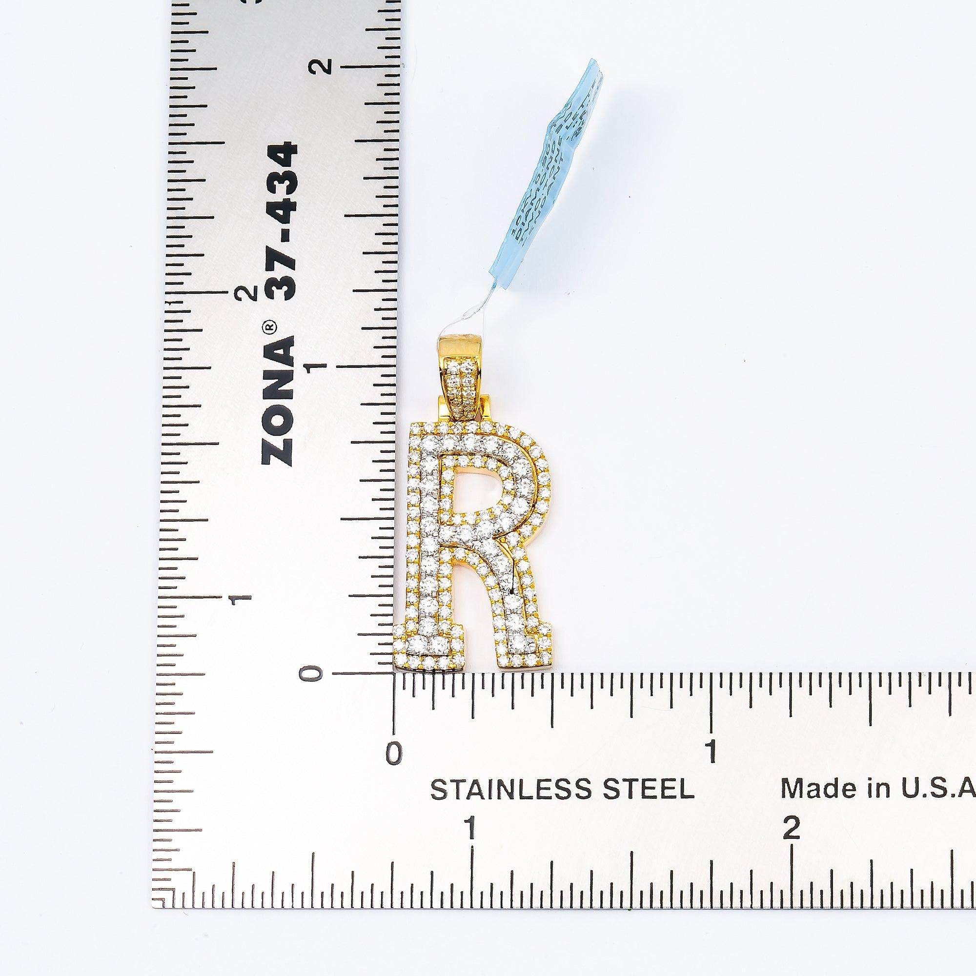 10K YELLOW LETTER R PENDANT WITH 0.90 CT DIAMONDS