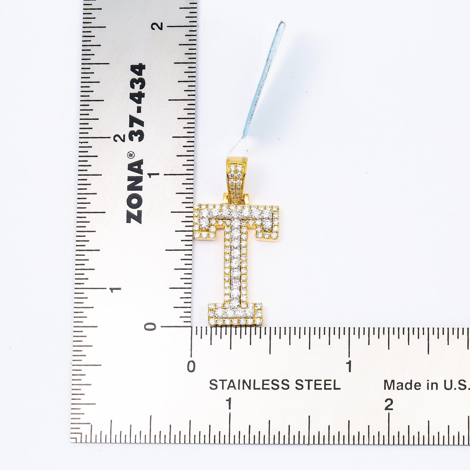 10K YELLOW LETTER T PENDANT WITH 0.80 CT DIAMONDS