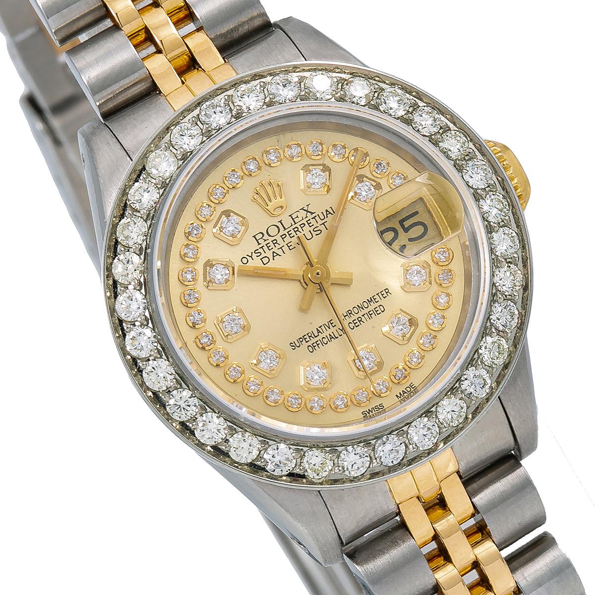 Rolex Datejust Diamond Watch, 69173 26mm, Champagne Diamond Dial With Two Tone Jubilee Bracelet