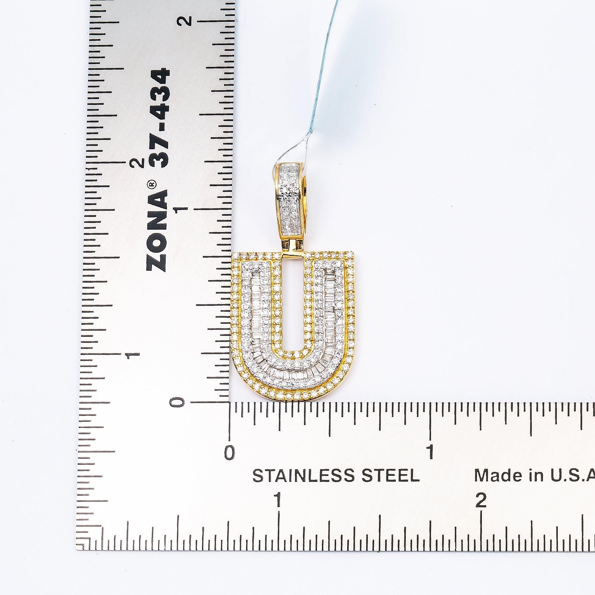 14K YELLOW LETTER U PENDANT WITH 0.70 CT DIAMONDS