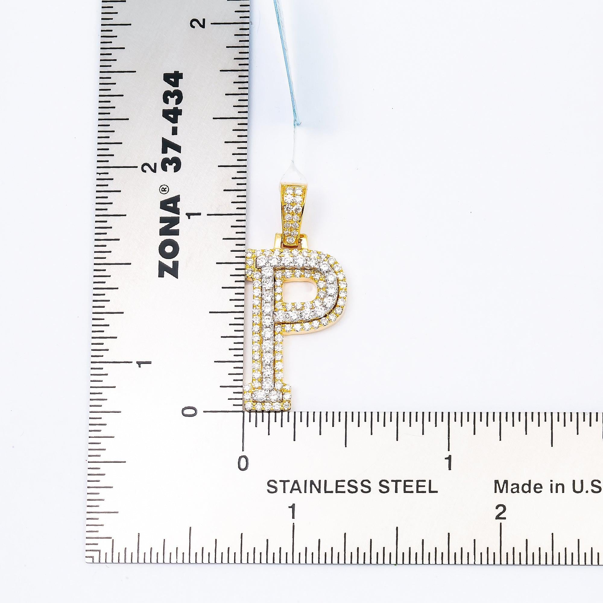 10K YELLOW LETTER P PENDANT WITH 0.75 CT DIAMONDS