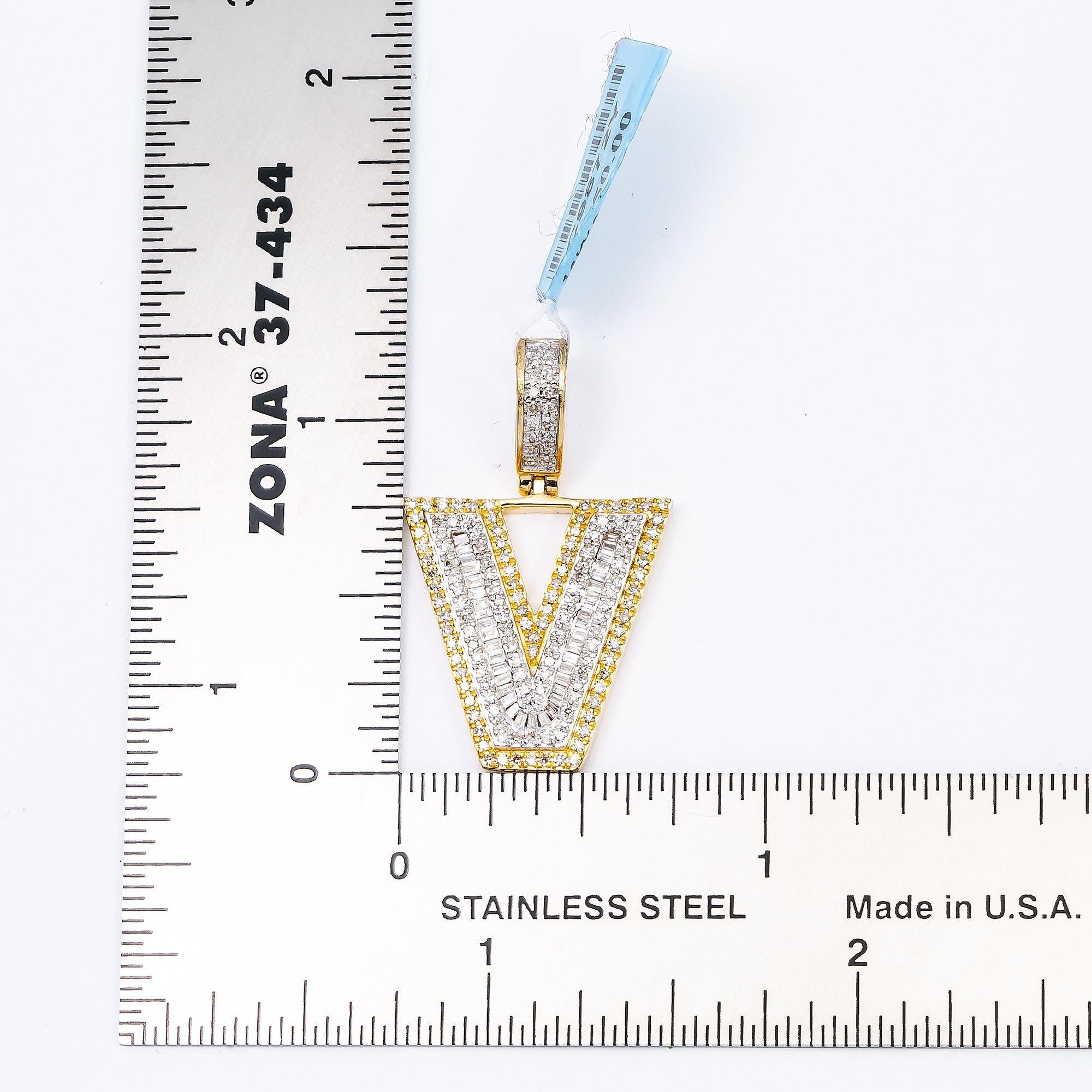 14K YELLOW LETTER V PENDANT WITH 0.60 CT DIAMONDS