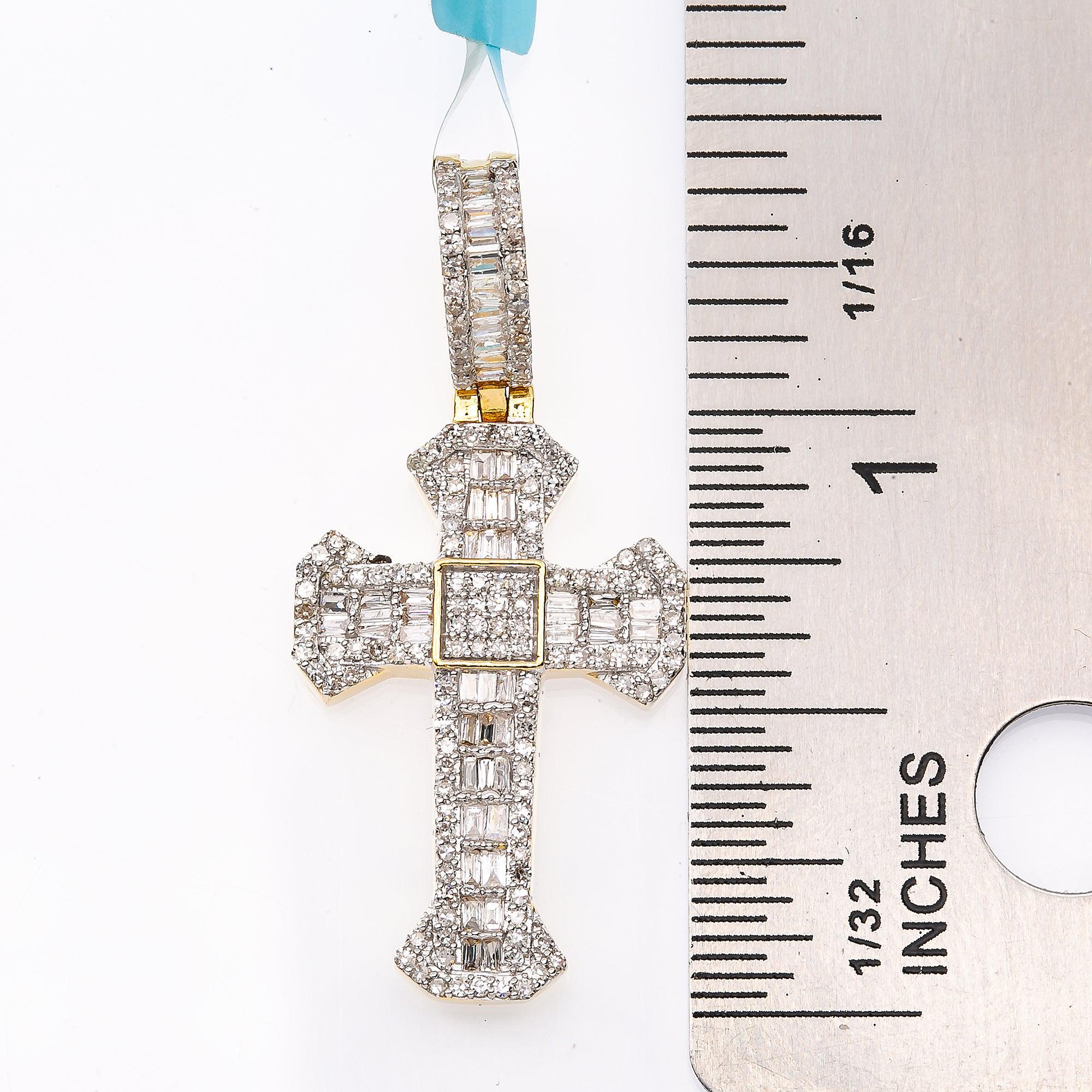 Unisex 14K Yellow Gold Cross Pendant with 0.70 CT Diamonds