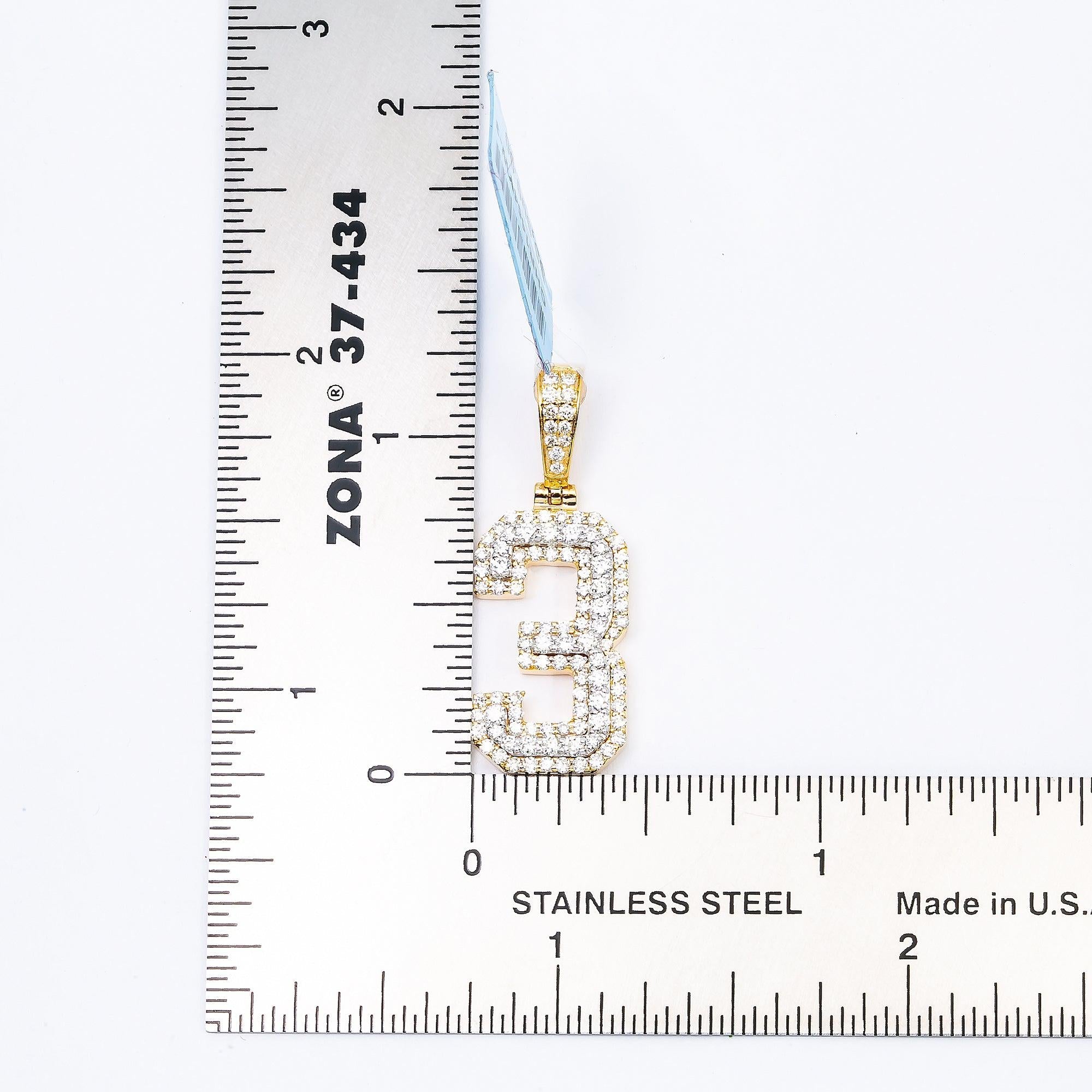 10K YELLOW GOLD DIAMOND NUMBER 3 PENDANT 0.85 CT