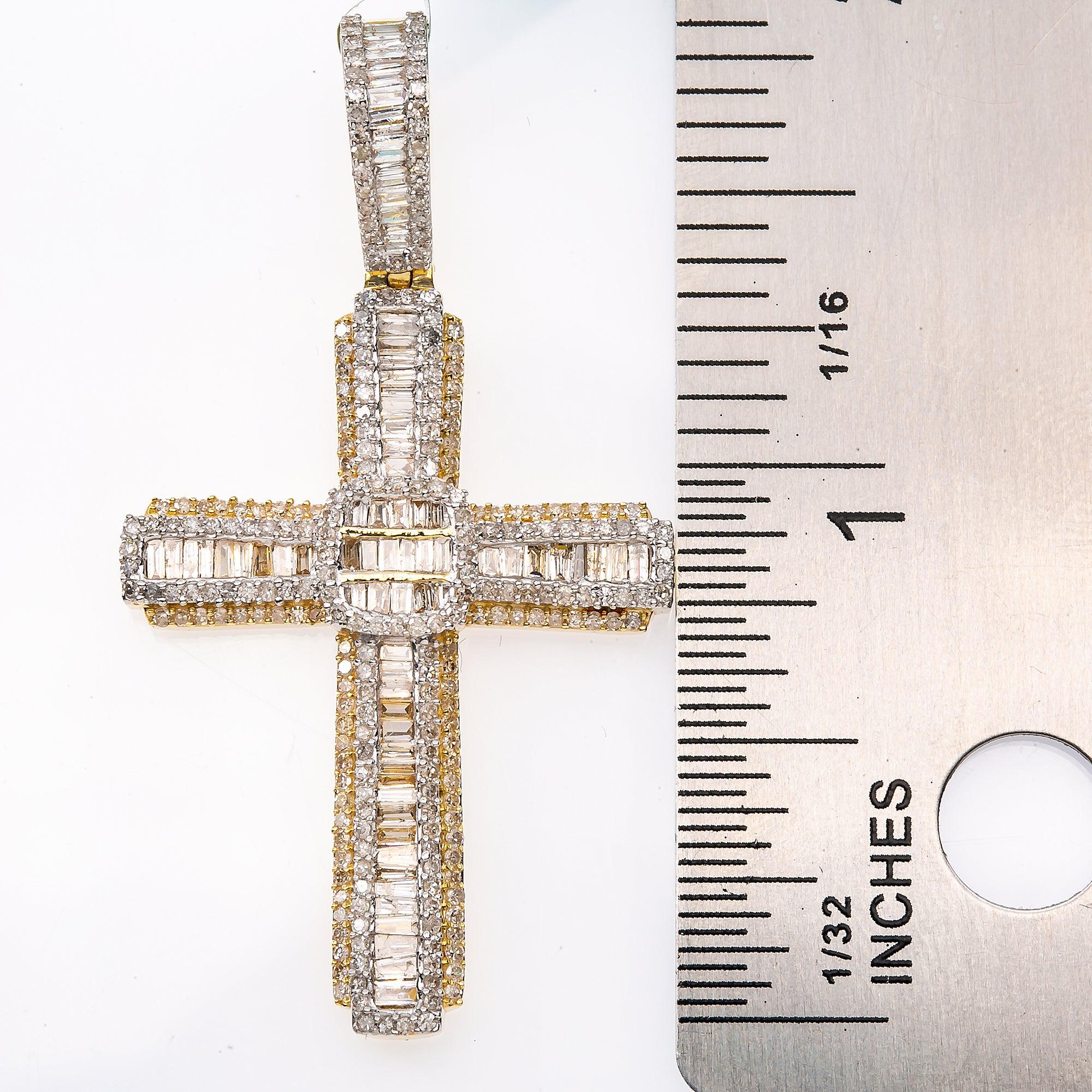 Unisex 14K Yellow Gold Cross Pendant with 1.28 CT Diamonds