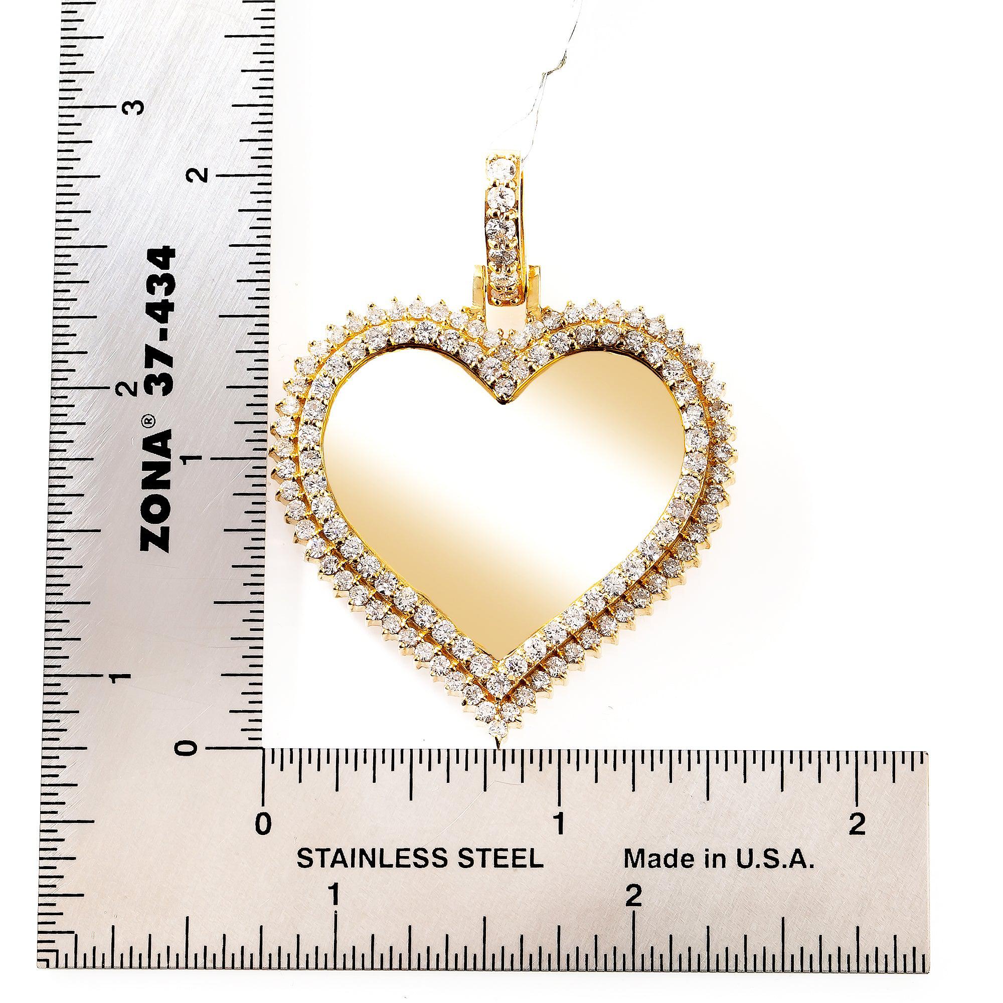 14K YELLOW GOLD ROUND DIAMOND CUSTOM HEART PICTURE PENDANT 3.28 CT