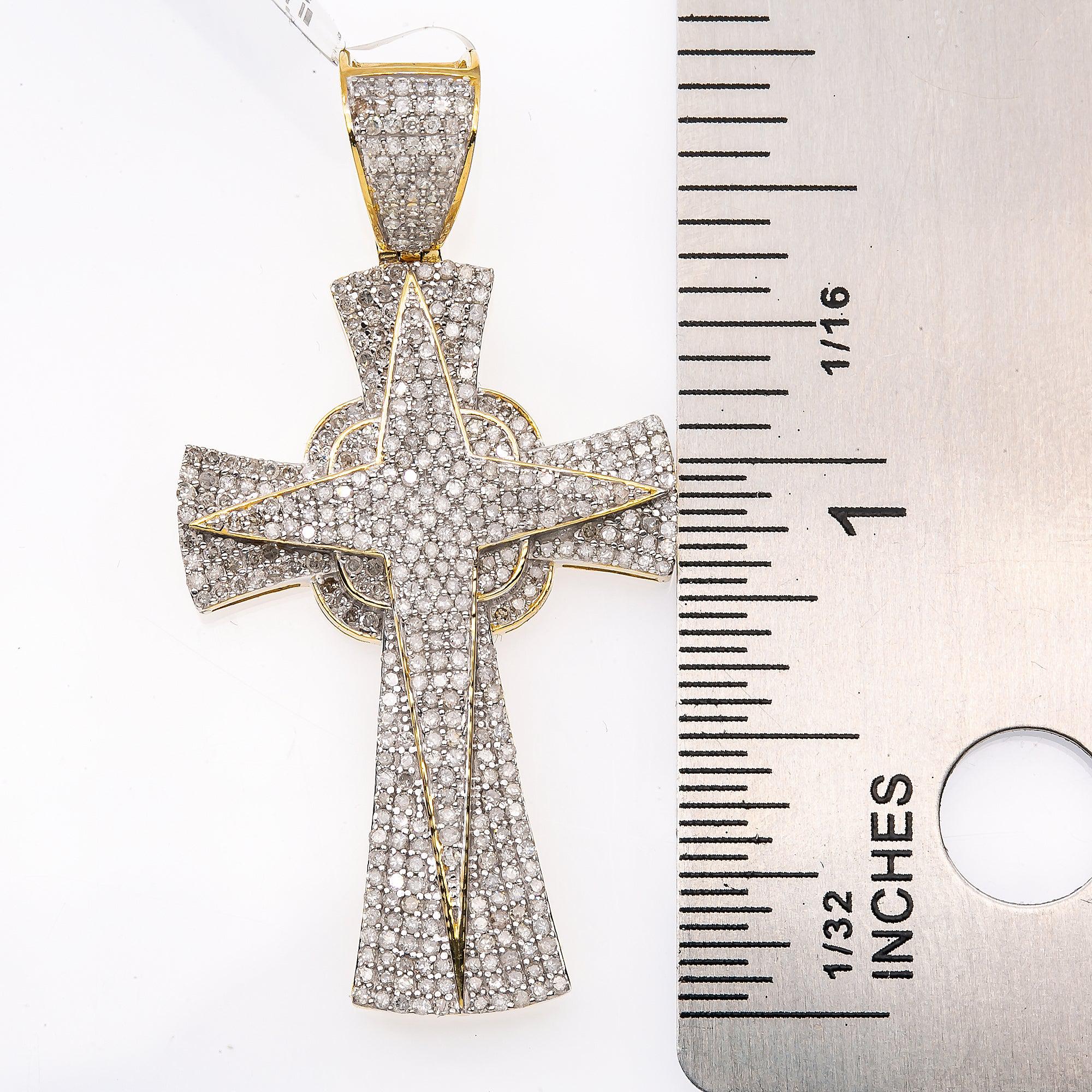 Unisex 14K Yellow Gold Cross Pendant with 1.39 CT Diamonds
