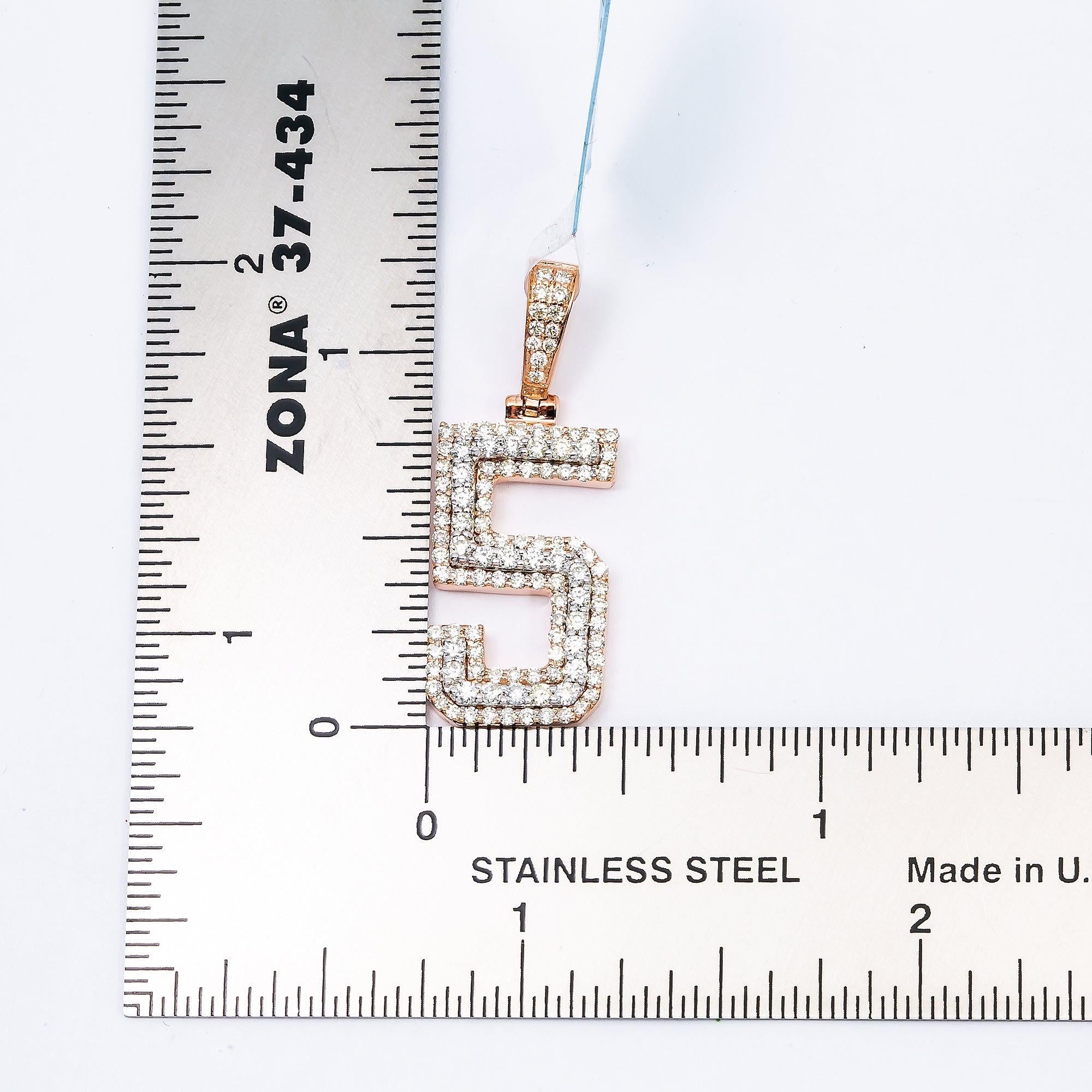 10K ROSE GOLD NUMBER 5 PENDANT WITH 0.90 CT DIAMONDS