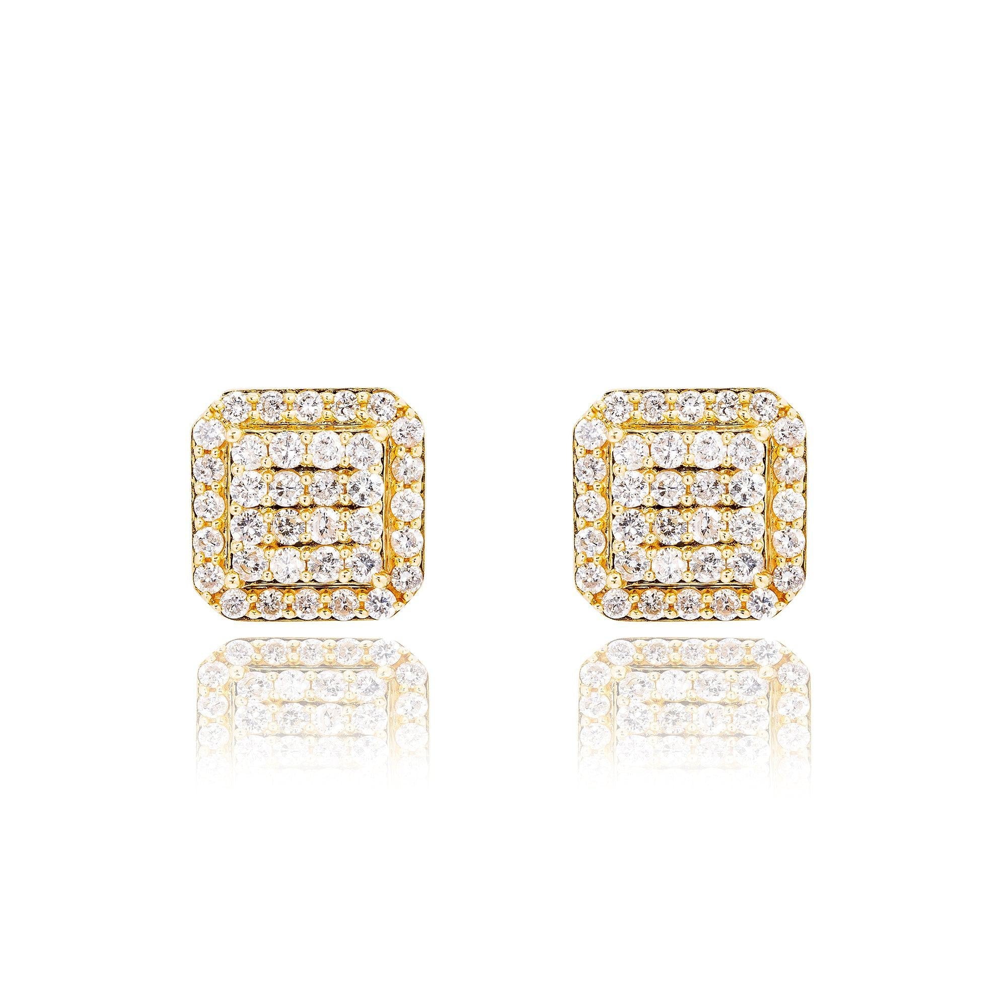 14K Yellow Gold Ladies Earrings with 1.31 CT Round And Baguette  Diamond