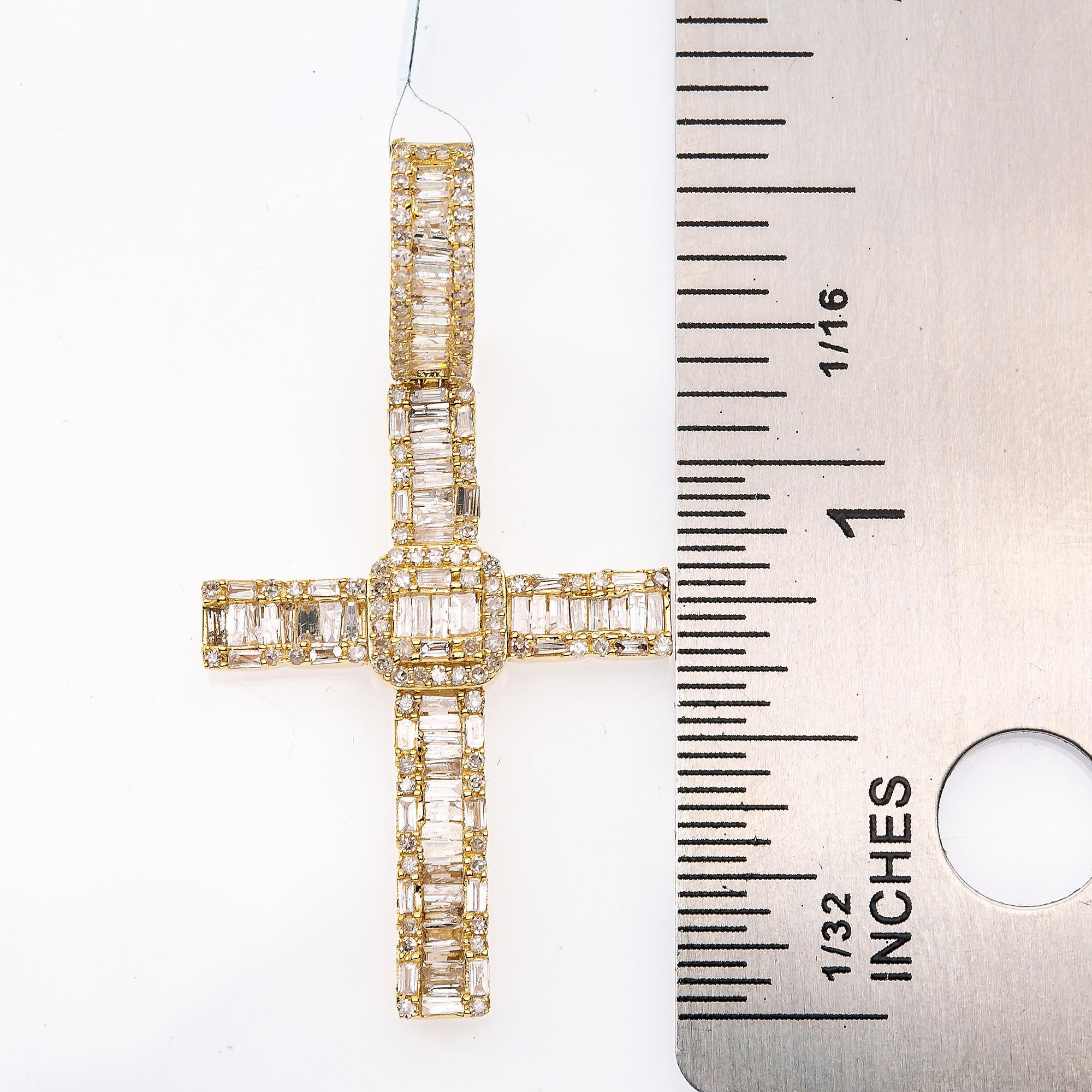 Unisex 14K Yellow Gold Cross Pendant with 0.91 CT Diamonds